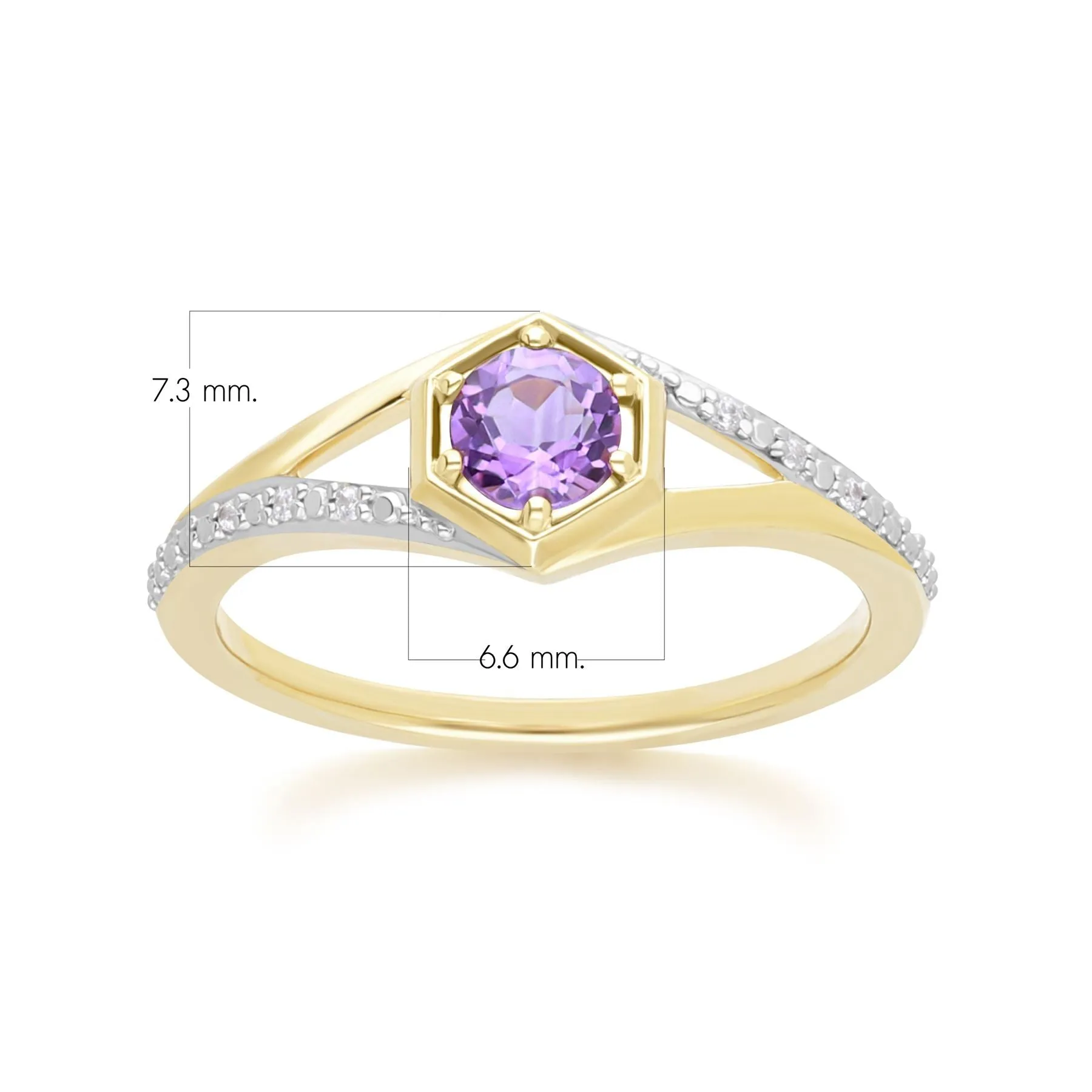 Geometric Hexagon with Prong set Round Amethyst and Diamond Ring in 9ct Yellow Gold sold by Gemondo Jewellery product image thumbnail 3
