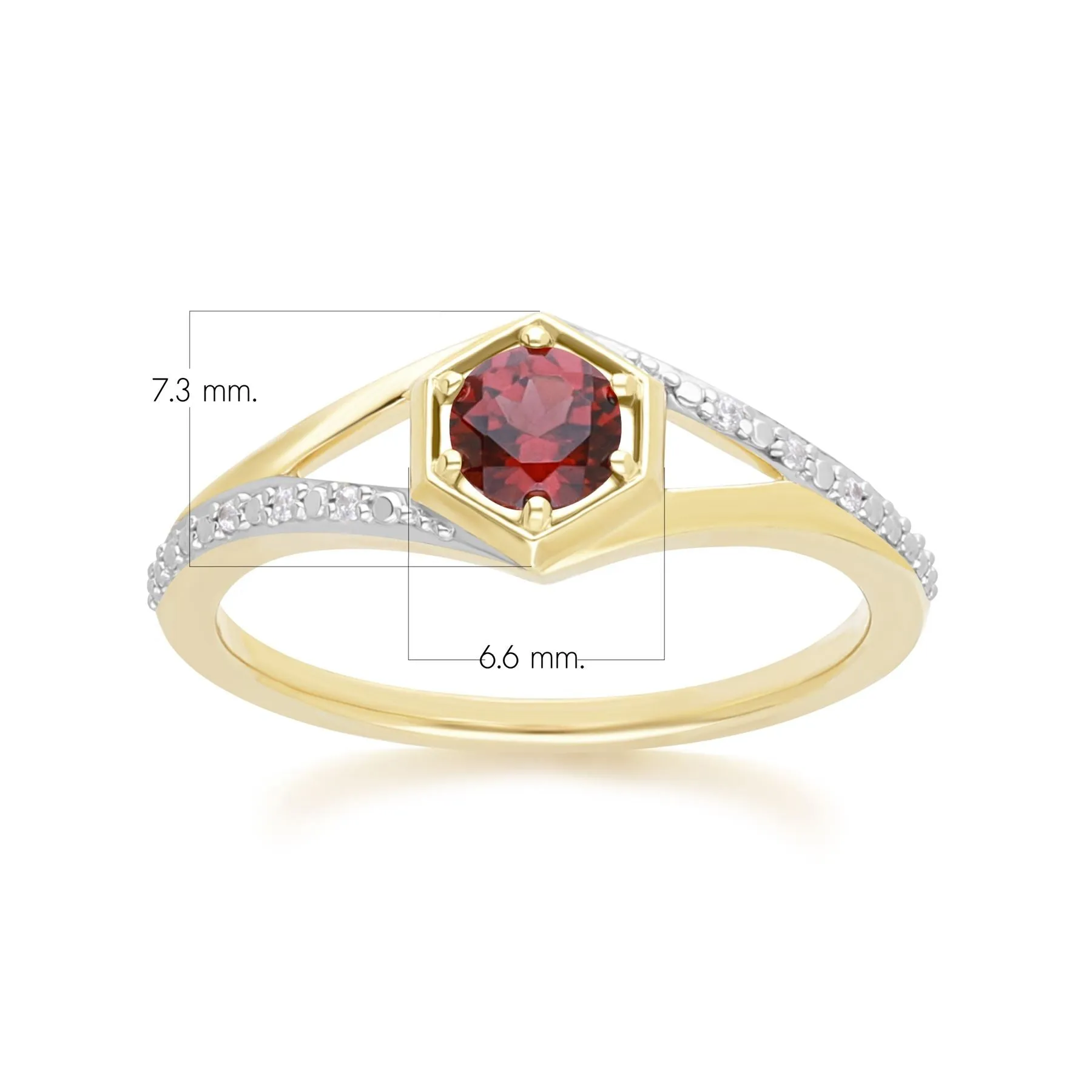 Geometric Hexagon with Prong set Round Garnet and Diamond Ring in 9ct Yellow Gold sold by Gemondo Jewellery product image thumbnail 3