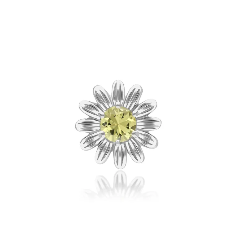 Gardenia Daisy Yellow Sapphire Floral Halo Flower Pin in 9ct White Gold made by Gemondo Jewellery