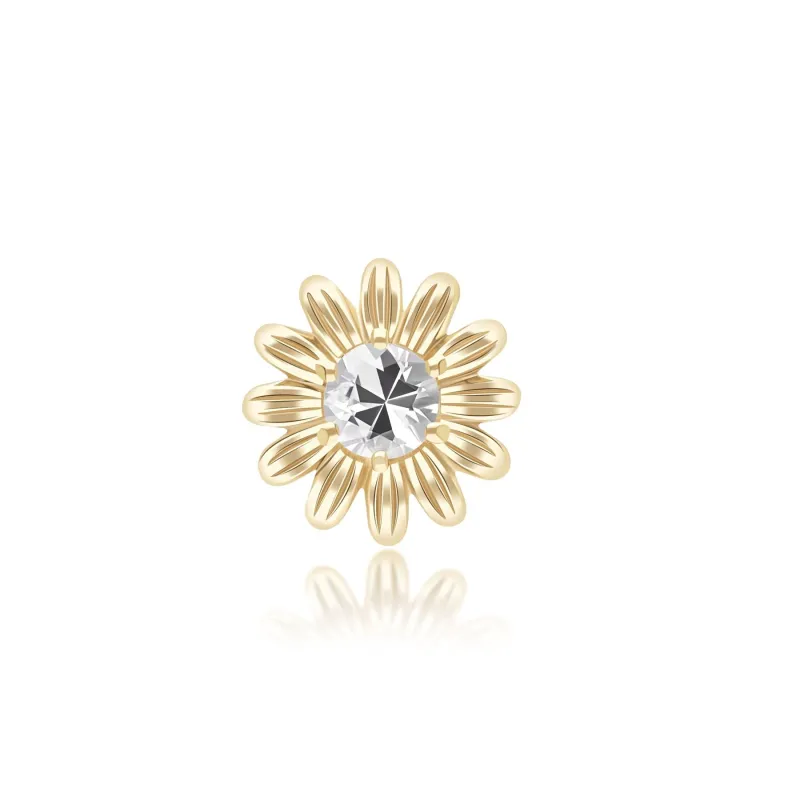 Gardenia Daisy White Sapphire Floral Halo Flower Pin in Solid 9ct Yellow Gold made by Gemondo Jewellery