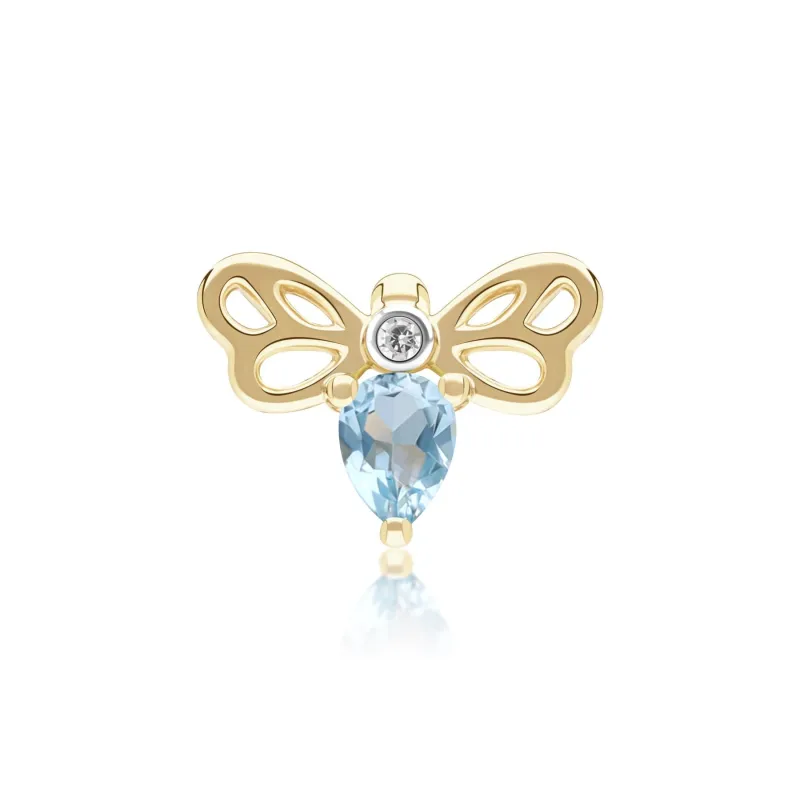 Honeycomb Art Nouveau Pear Shape Topaz and Diamond Bee Pin in 9ct Yellow Gold made by Gemondo Jewellery