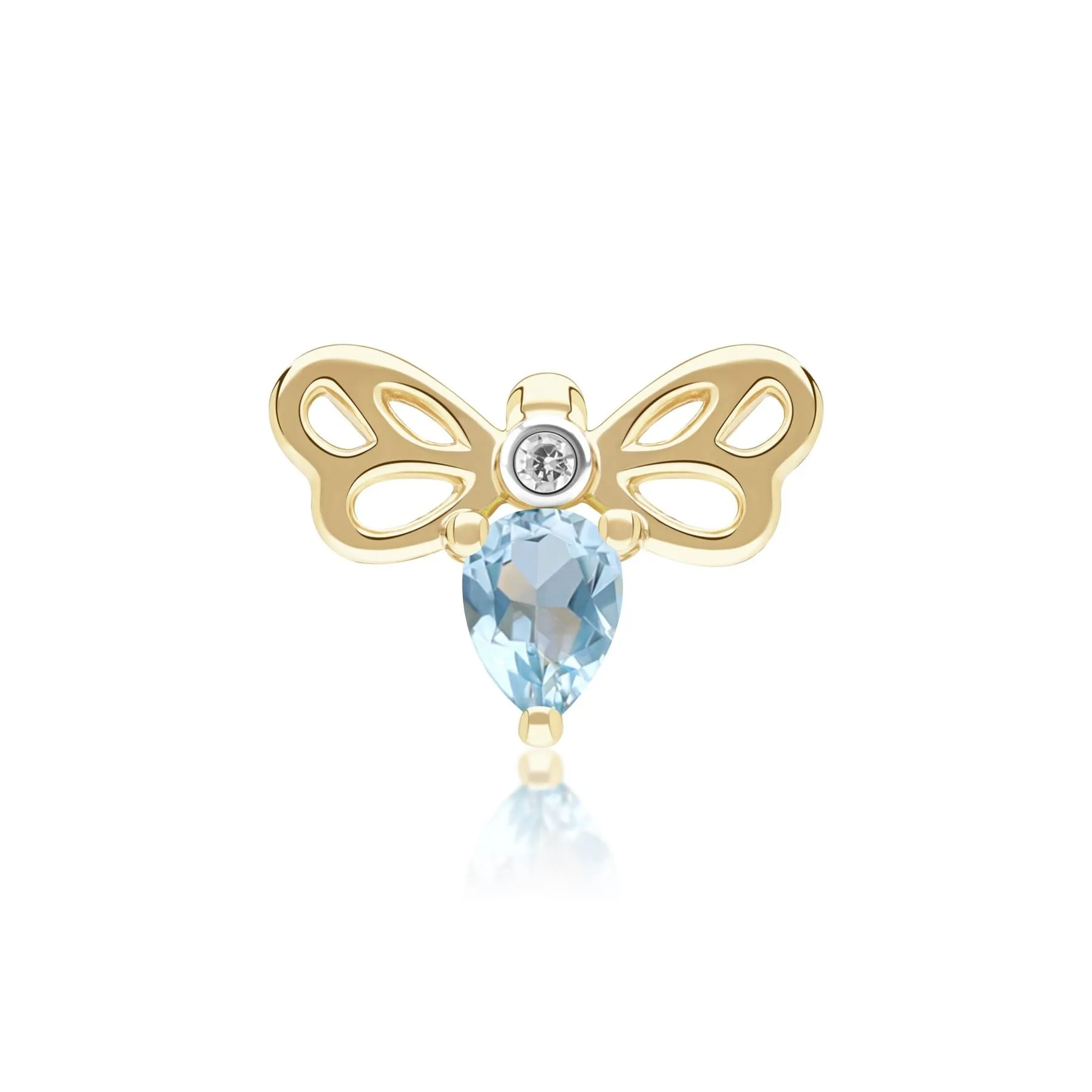 Honeycomb Art Nouveau Pear Shape Topaz and Diamond Bee Pin in 9ct Yellow Gold sold by Gemondo Jewellery