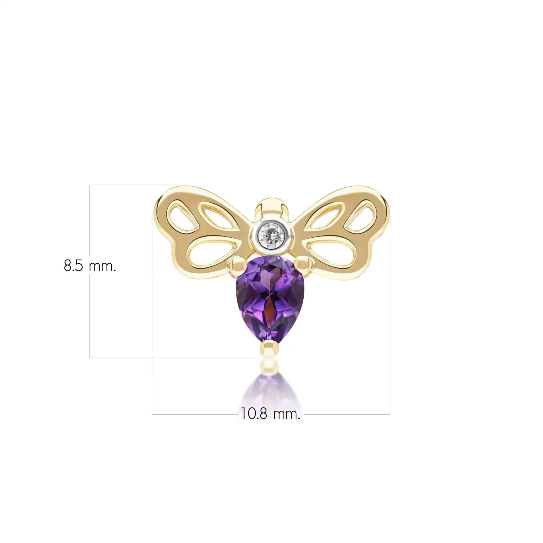 Honeycomb Art Nouveau Pear Shape Amethyst and Diamond Bee Pin in 9ct Yellow Gold sold by Gemondo Jewellery product image thumbnail 4