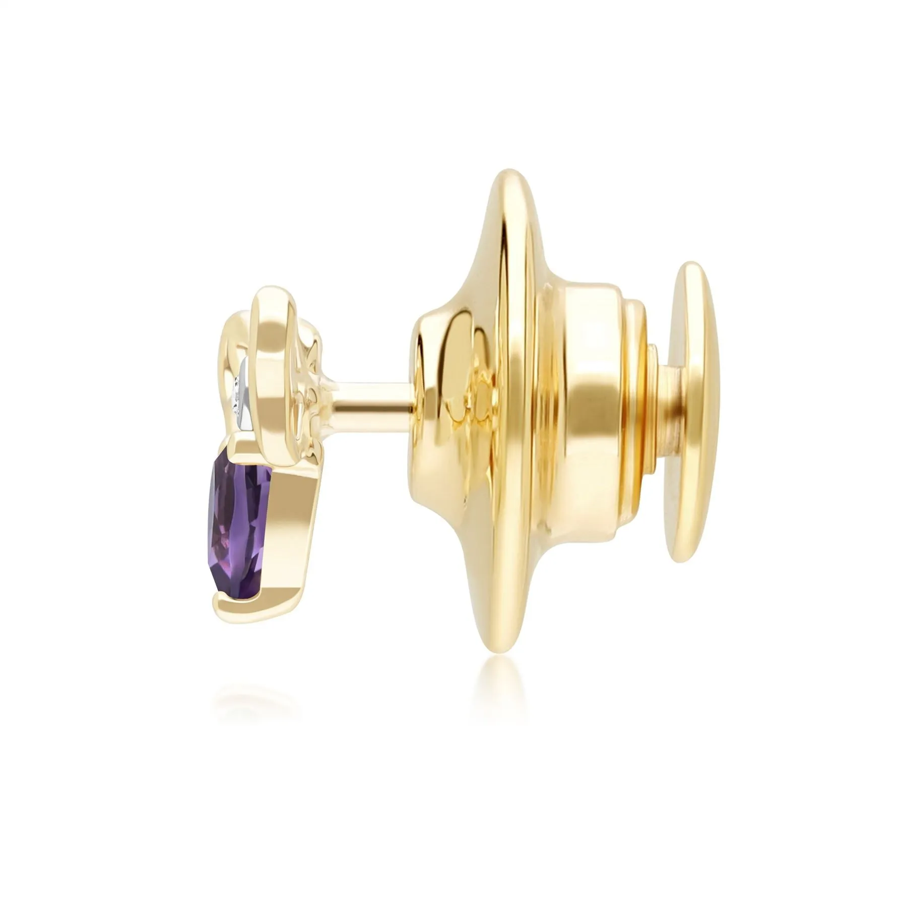 Honeycomb Art Nouveau Pear Shape Amethyst and Diamond Bee Pin in 9ct Yellow Gold sold by Gemondo Jewellery product image thumbnail 3