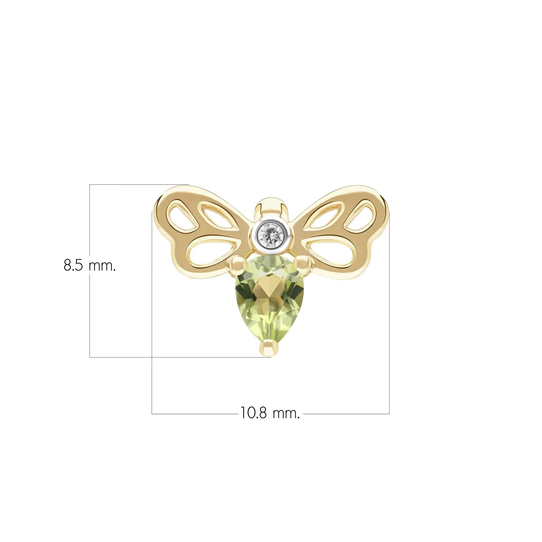 Honeycomb Art Nouveau Pear Shape Peridot and Diamond Bee Pin in 9ct Yellow Gold sold by Gemondo Jewellery product image thumbnail 4