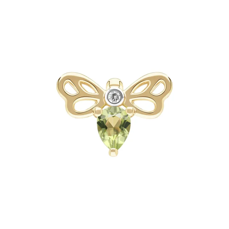 Honeycomb Art Nouveau Pear Shape Peridot and Diamond Bee Pin in 9ct Yellow Gold made by Gemondo Jewellery