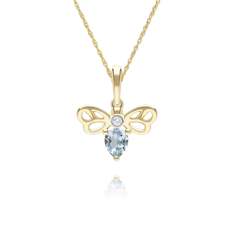 Honeycomb Art Nouveau Pear Shape Topaz and Diamond Bee Pendant Necklace in 9ct Yellow Gold sold by Gemondo Jewellery