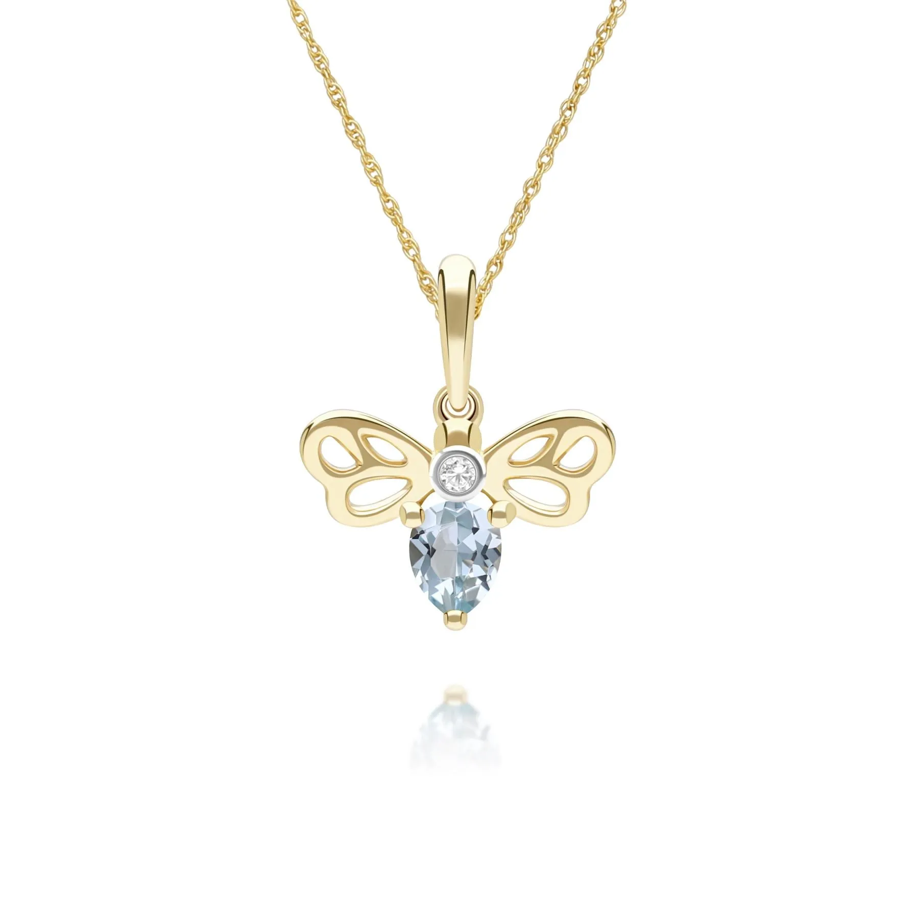 Honeycomb Art Nouveau Pear Shape Topaz and Diamond Bee Pendant Necklace in 9ct Yellow Gold sold by Gemondo Jewellery