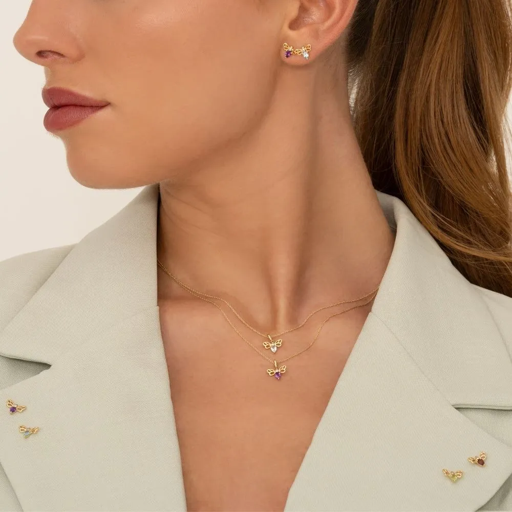 Honeycomb Art Nouveau Pear Shape Garnet and Diamond Bee Pendant Necklace in 9ct Yellow Gold sold by Gemondo Jewellery product image thumbnail 3