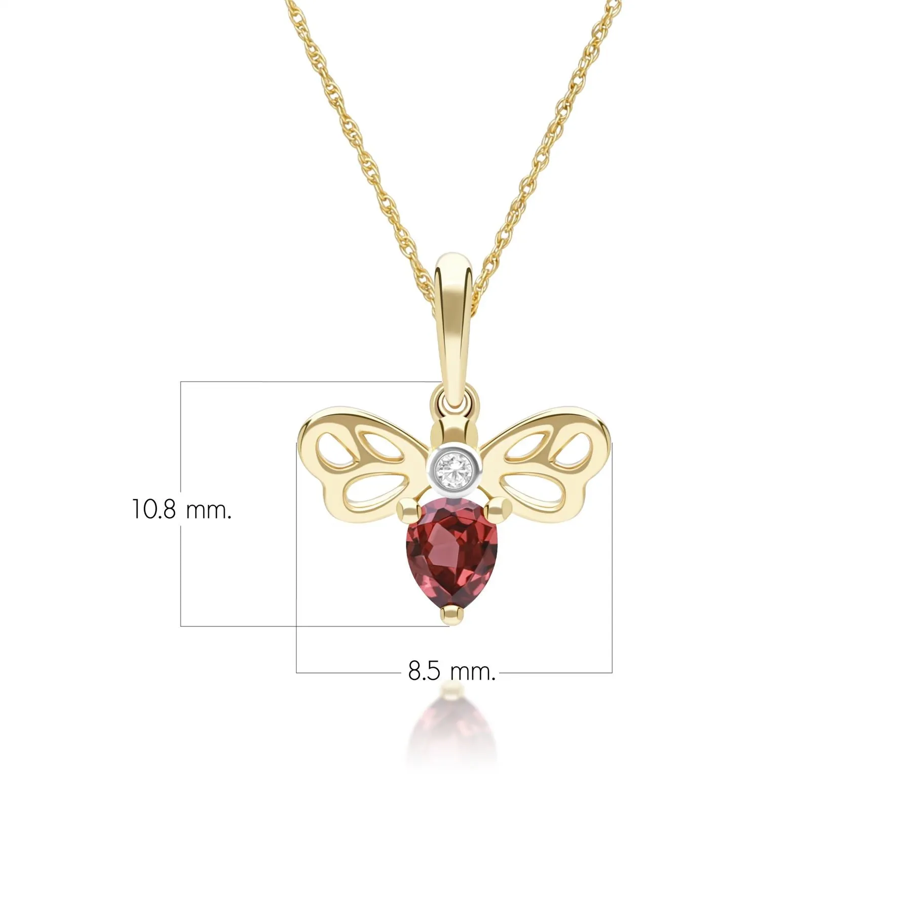 Honeycomb Art Nouveau Pear Shape Garnet and Diamond Bee Pendant Necklace in 9ct Yellow Gold sold by Gemondo Jewellery product image thumbnail 2