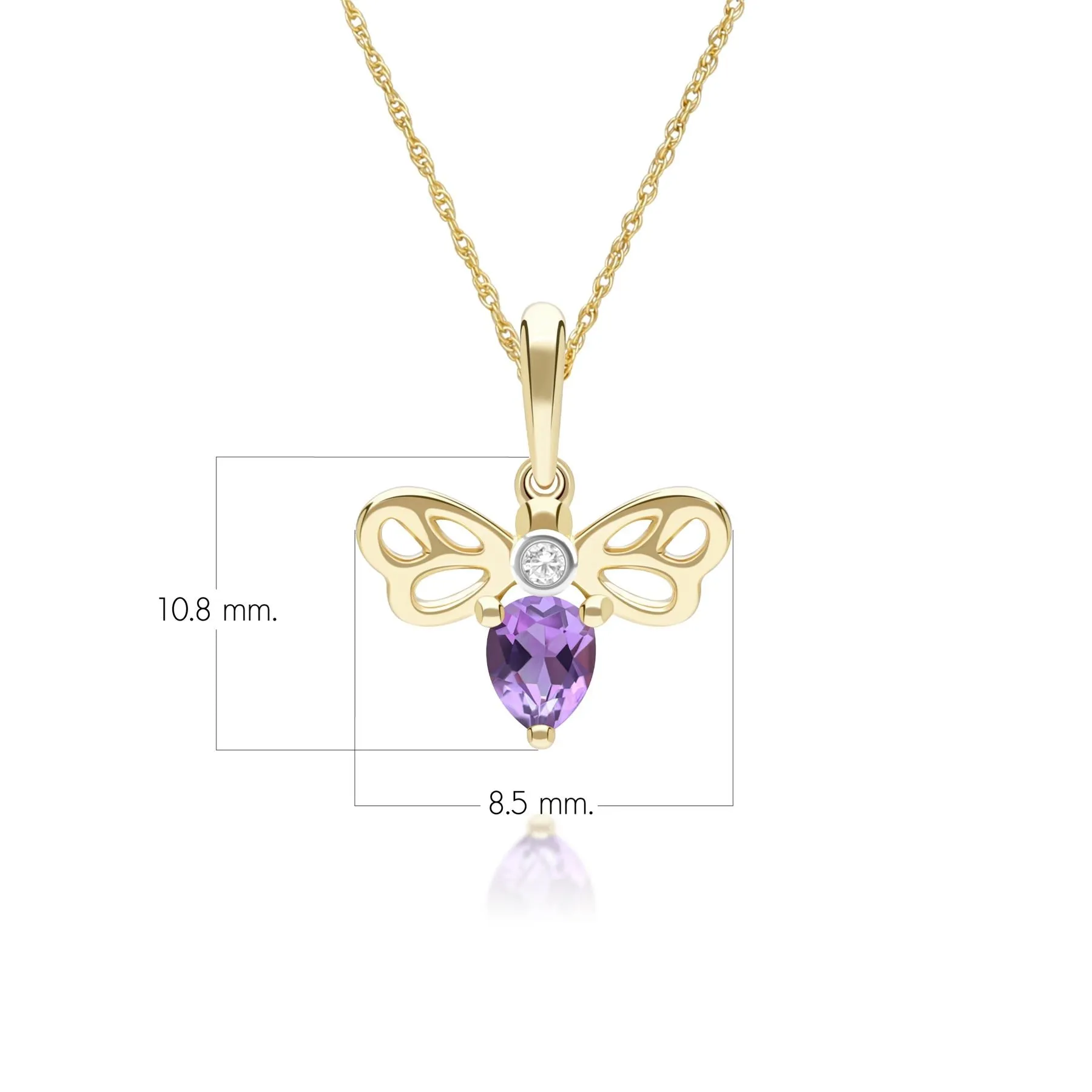 Honeycomb Art Nouveau Pear Shape Amethyst and Diamond Bee Pendant Necklace in 9ct Yellow Gold sold by Gemondo Jewellery product image thumbnail 2