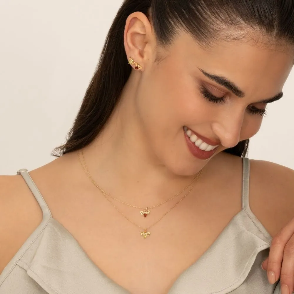 Honeycomb Art Nouveau Pear Shape Peridot and Diamond Bee Pendant Necklace in 9ct Yellow Gold sold by Gemondo Jewellery product image thumbnail 4