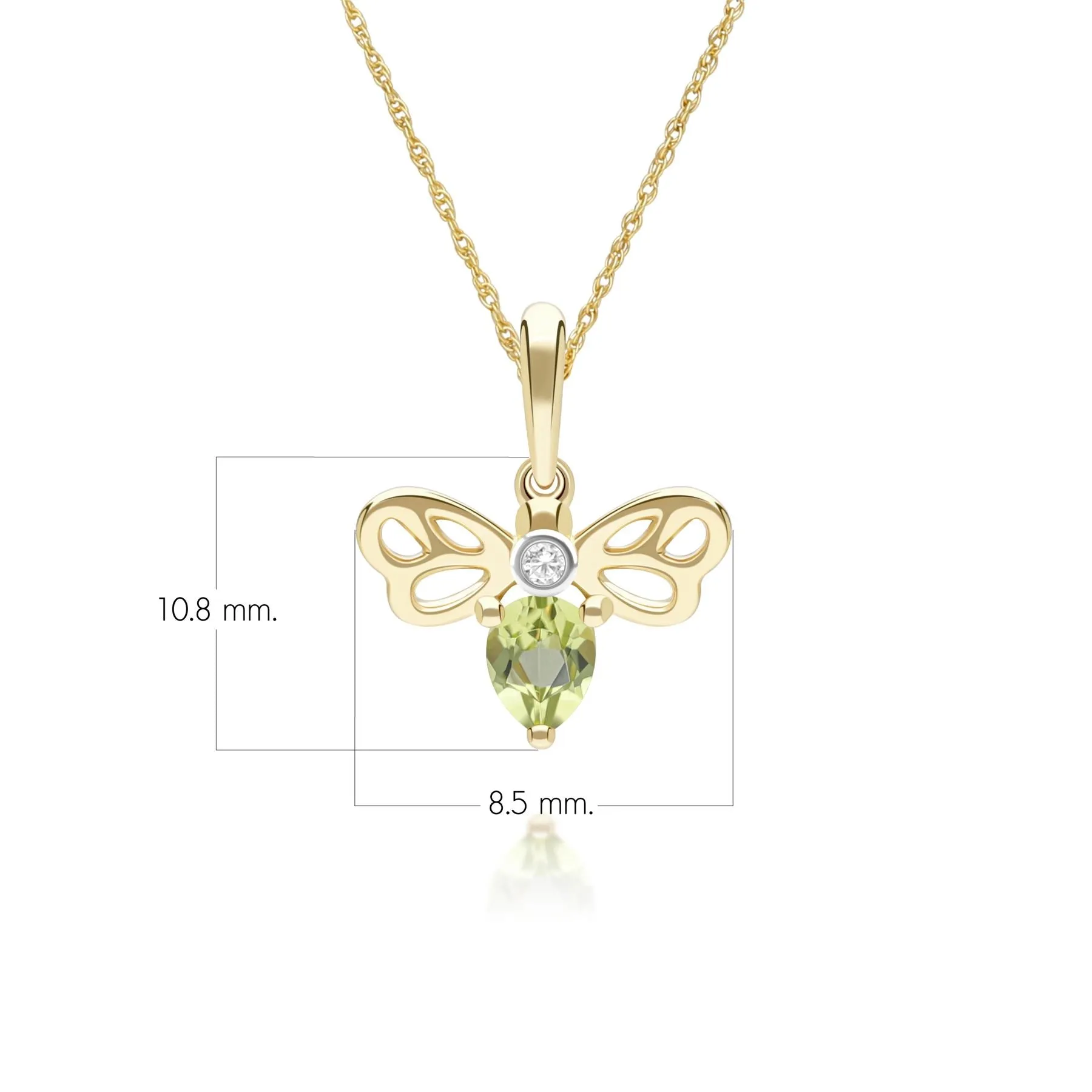 Honeycomb Art Nouveau Pear Shape Peridot and Diamond Bee Pendant Necklace in 9ct Yellow Gold sold by Gemondo Jewellery product image thumbnail 2