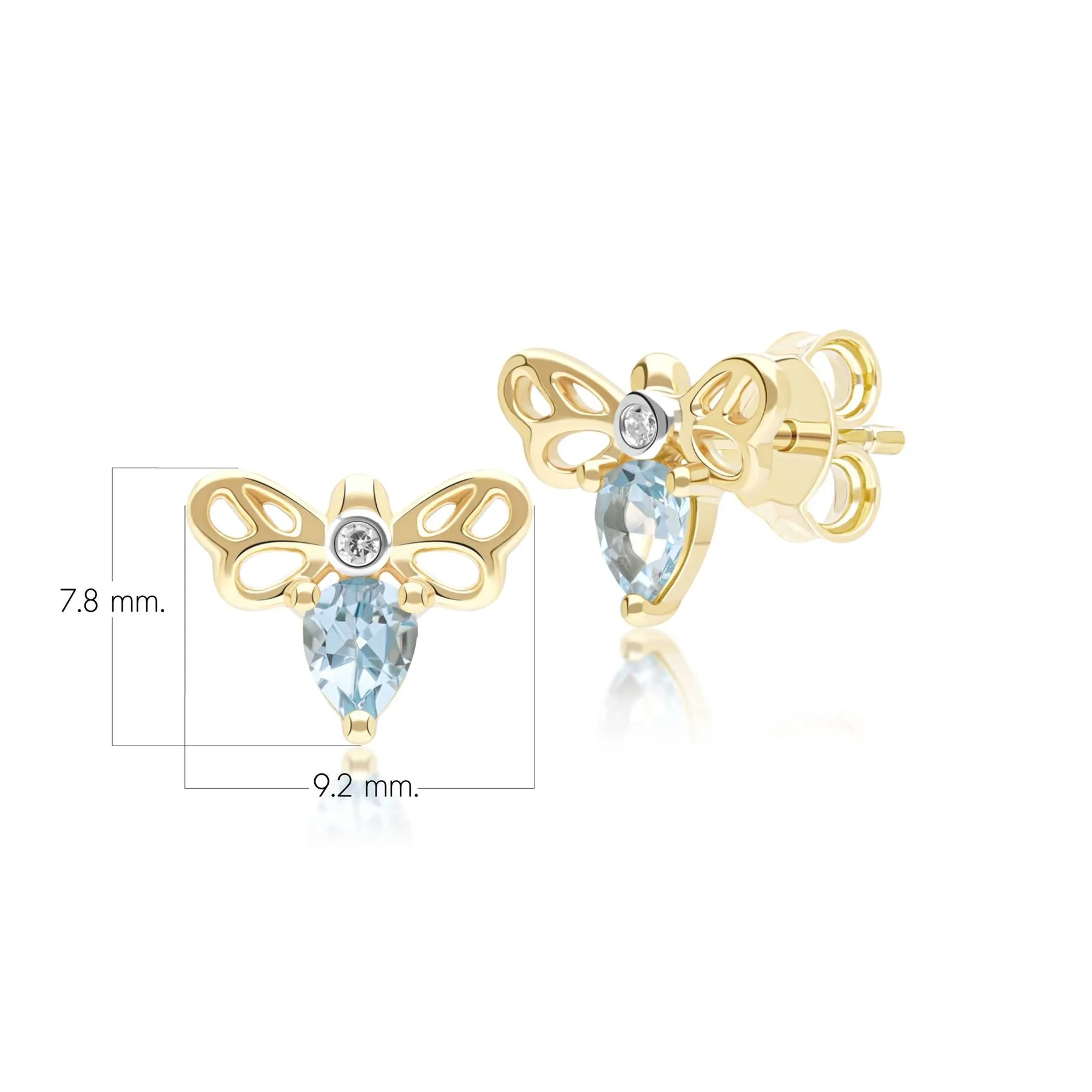 Honeycomb Art Nouveau Pear Shape Topaz and Diamond Bee Stud Earrings in 9ct Yellow Gold sold by Gemondo Jewellery product image thumbnail 3