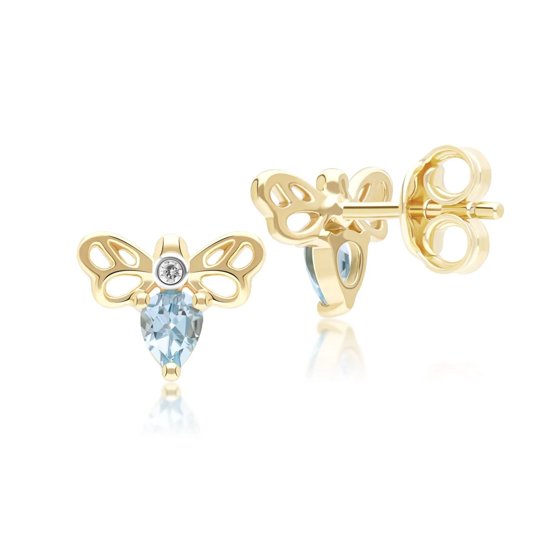 Honeycomb Art Nouveau Pear Shape Topaz and Diamond Bee Stud Earrings in 9ct Yellow Gold sold by Gemondo Jewellery product image thumbnail 2