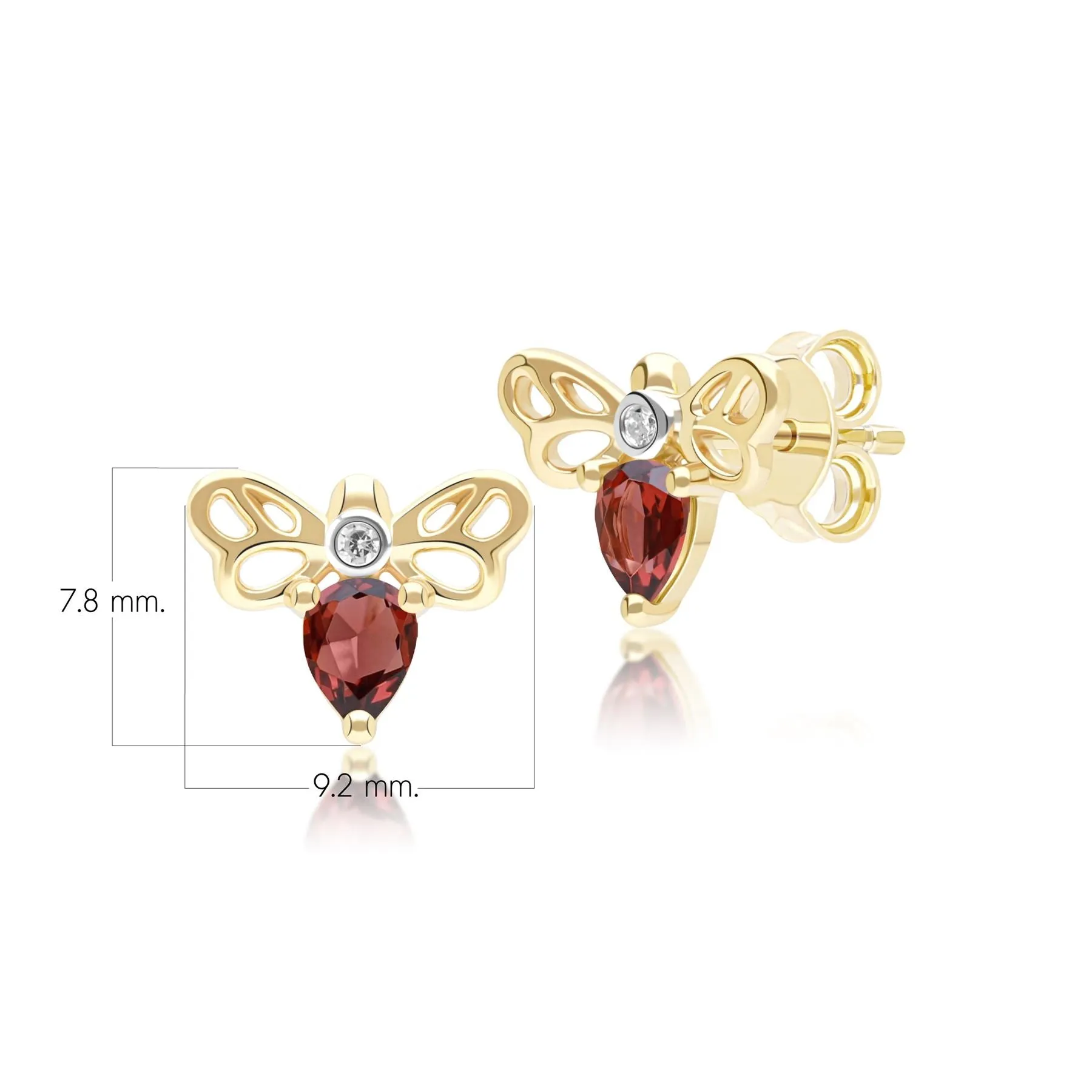 Honeycomb Art Nouveau Pear Shape Garnet and Diamond Bee Stud Earrings in 9ct Yellow Gold sold by Gemondo Jewellery product image thumbnail 3