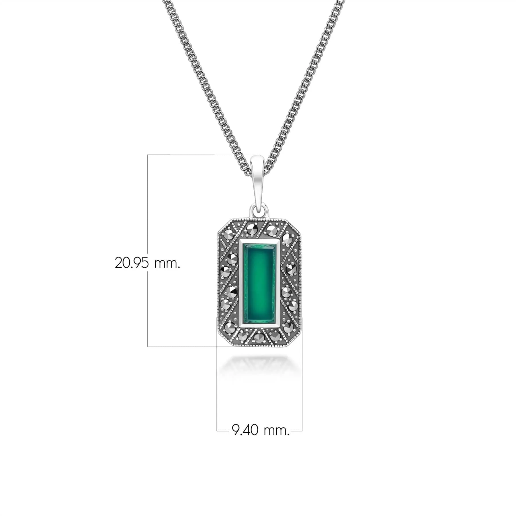 Art Deco Style Rectangle Chalcedony and Marcasite Pendant Necklace in Sterling Silver sold by Gemondo Jewellery product image thumbnail 3