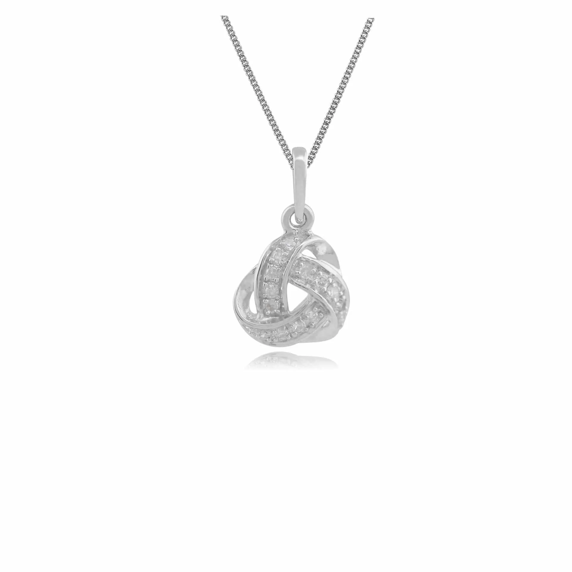 Classic Round Diamond Love Knot Pendant in 9ct White Gold sold by Gemondo Jewellery