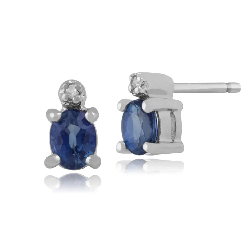 Classic Oval Light Blue Sapphire & Diamond Stud Earrings in 9ct White Gold sold by Gemondo Jewellery
