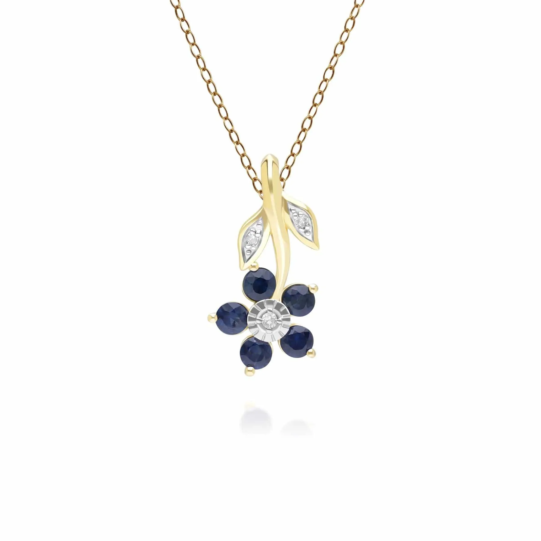 Floral Sapphire & Diamond Pendant Necklace in 9ct Yellow Gold sold by Gemondo Jewellery