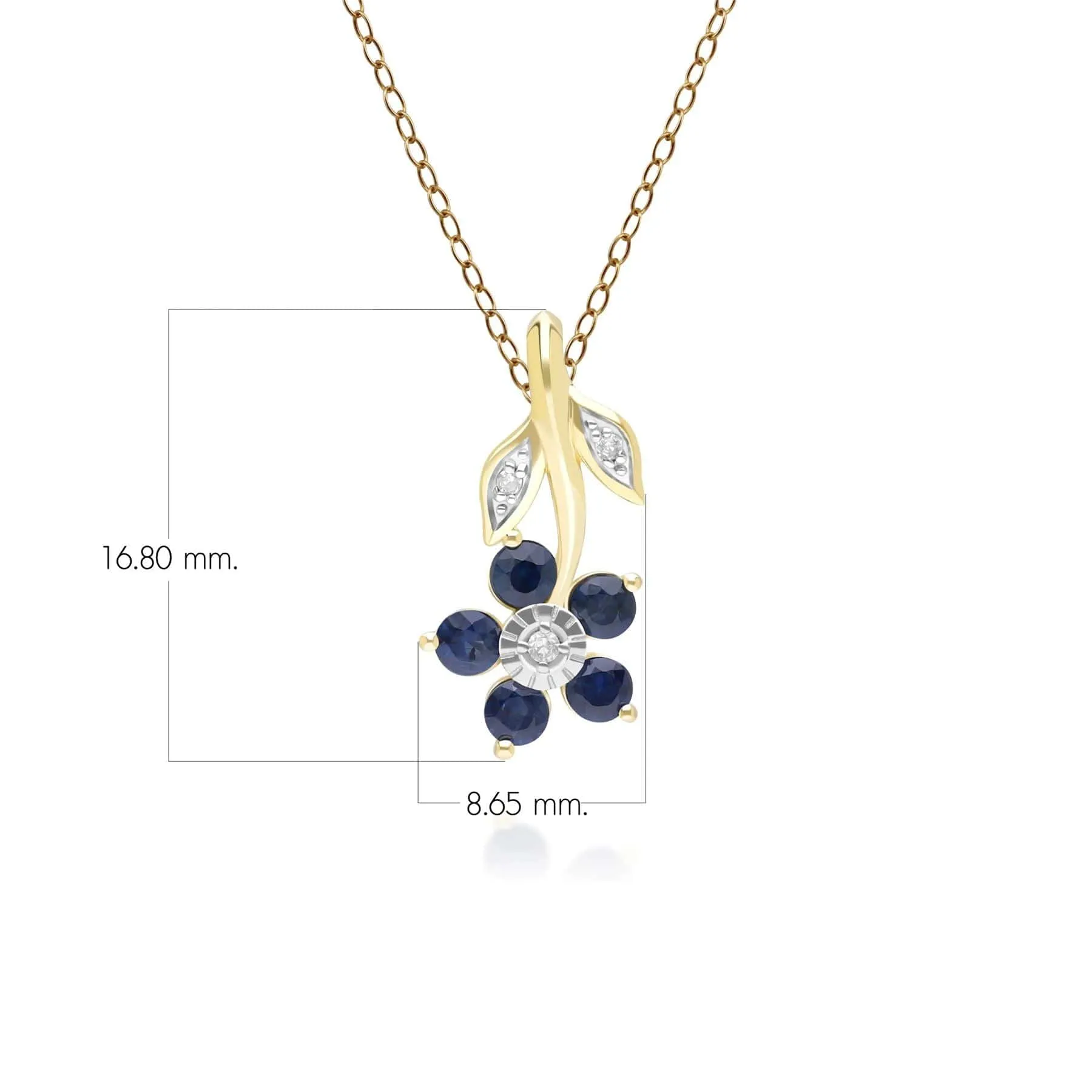 Floral Sapphire & Diamond Pendant Necklace in 9ct Yellow Gold sold by Gemondo Jewellery product image thumbnail 3