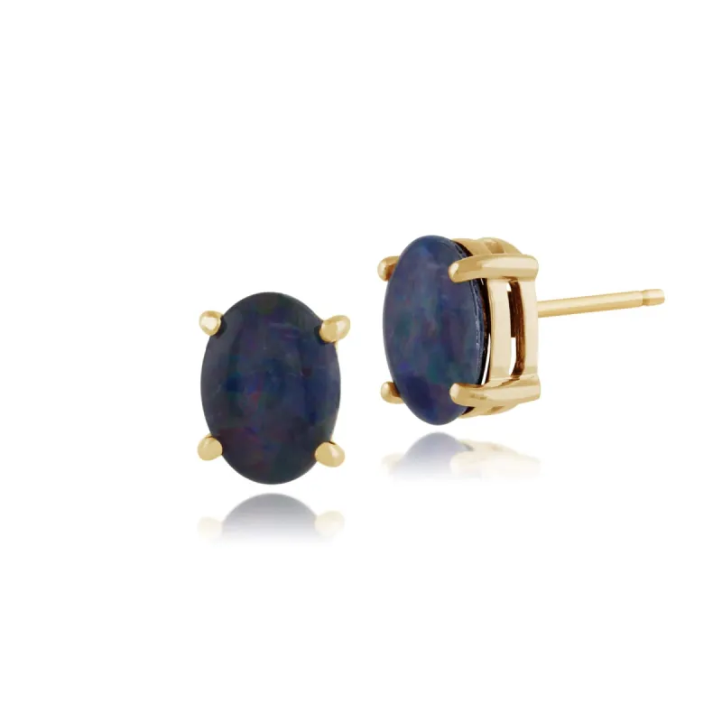 Classic Oval Triplet Opal Cabochon Stud Earrings in 9ct Yellow Gold 7x5mm sold by Gemondo Jewellery