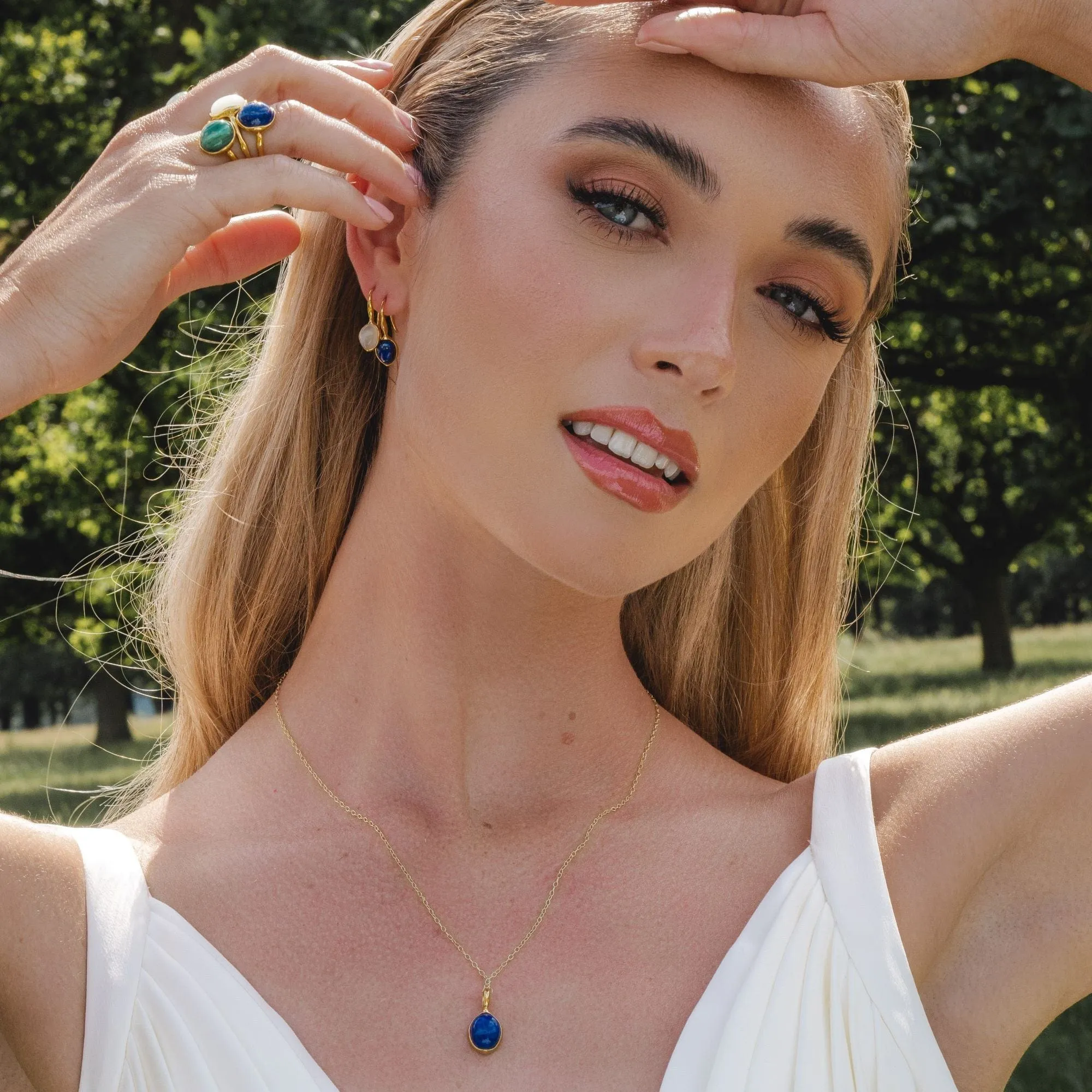 Irregular B Gem Lapis Lazuli Pendant in Gold Plated Silver sold by Gemondo Jewellery product image thumbnail 2