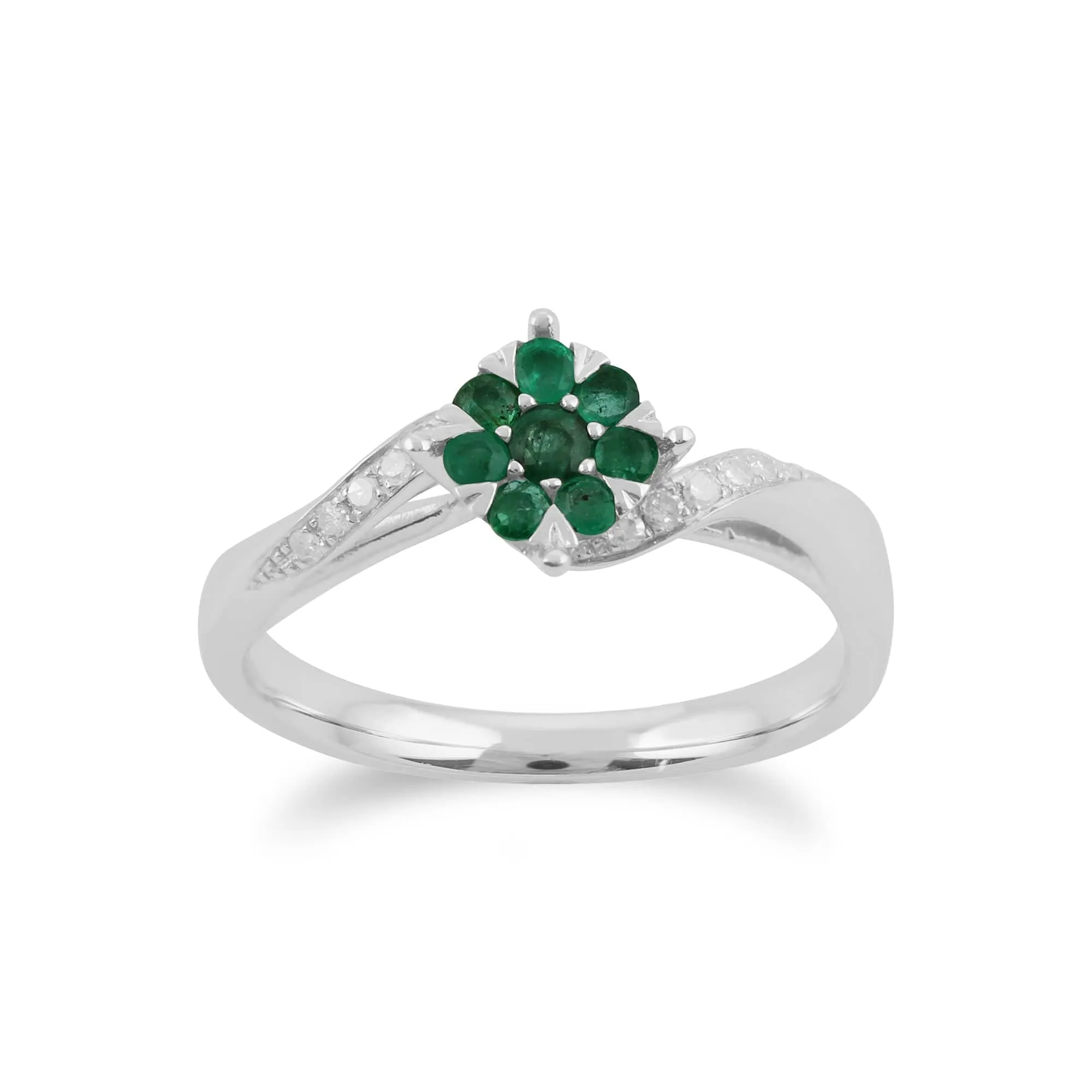 Gemondo 9ct White Gold 0.24ct Emerald & Diamond Floral Ring sold by Gemondo Jewellery