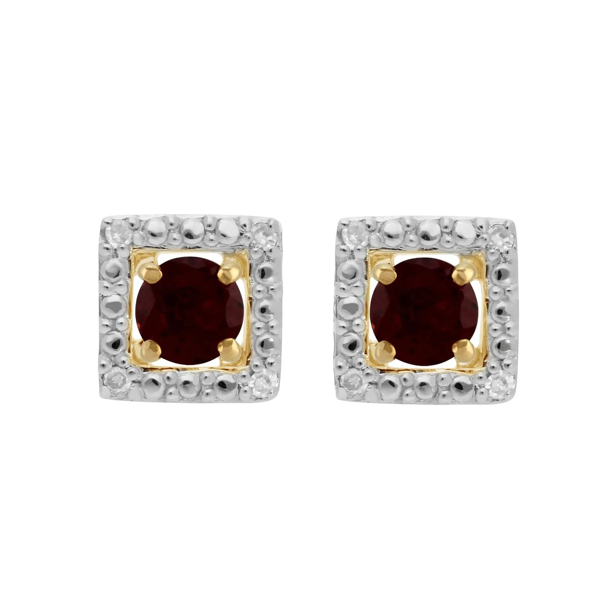 Classic Round Garnet Stud Earrings with Detachable Diamond Square Earrings Jacket Set in 9ct Yellow Gold sold by Gemondo Jewellery
