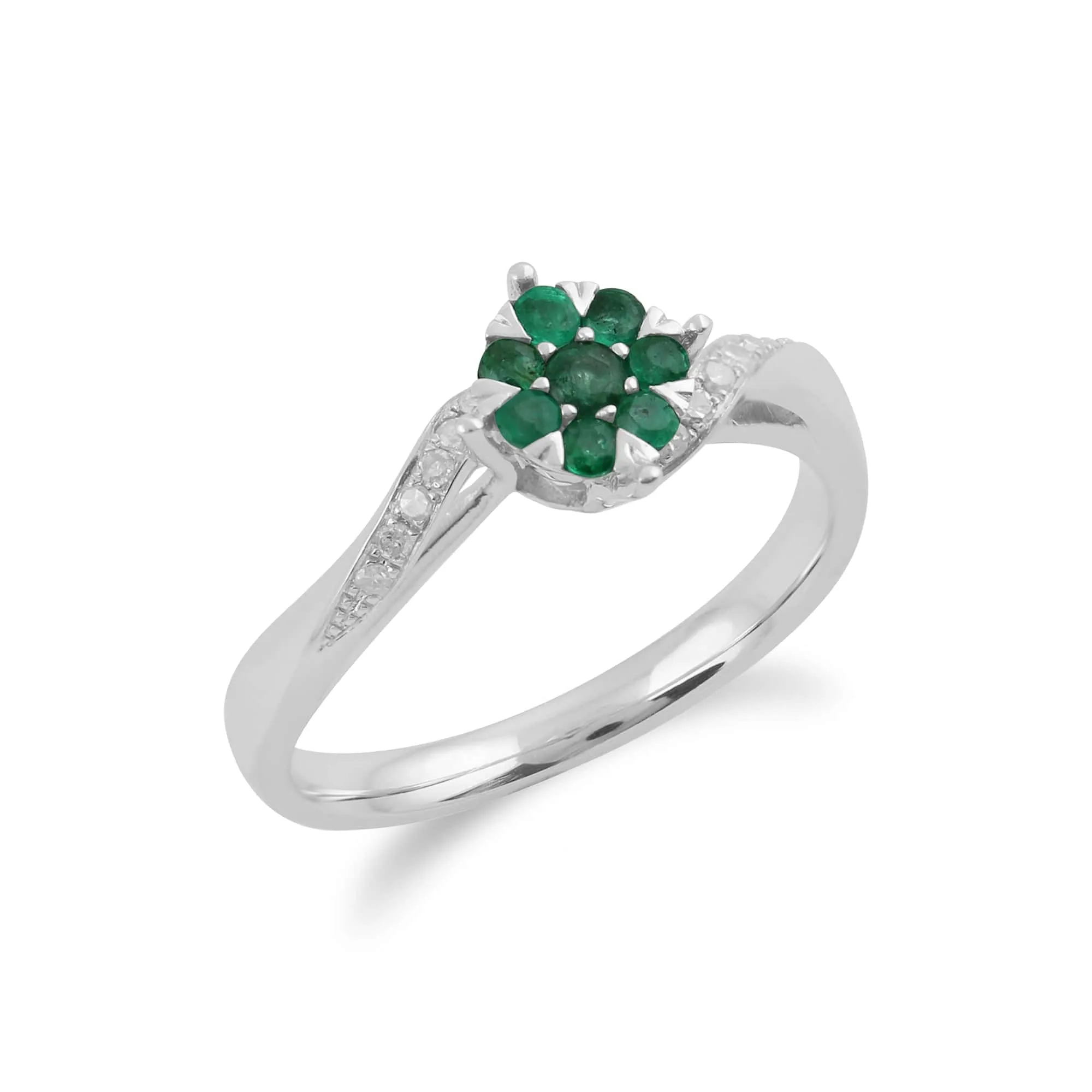 Gemondo 9ct White Gold 0.24ct Emerald & Diamond Floral Ring sold by Gemondo Jewellery product image thumbnail 2