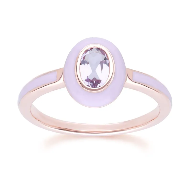 Siberian Waltz Violet Enamel & Pink Amethyst Ring In 18ct Rose Gold Plated Sterling Silver sold by Gemondo Jewellery