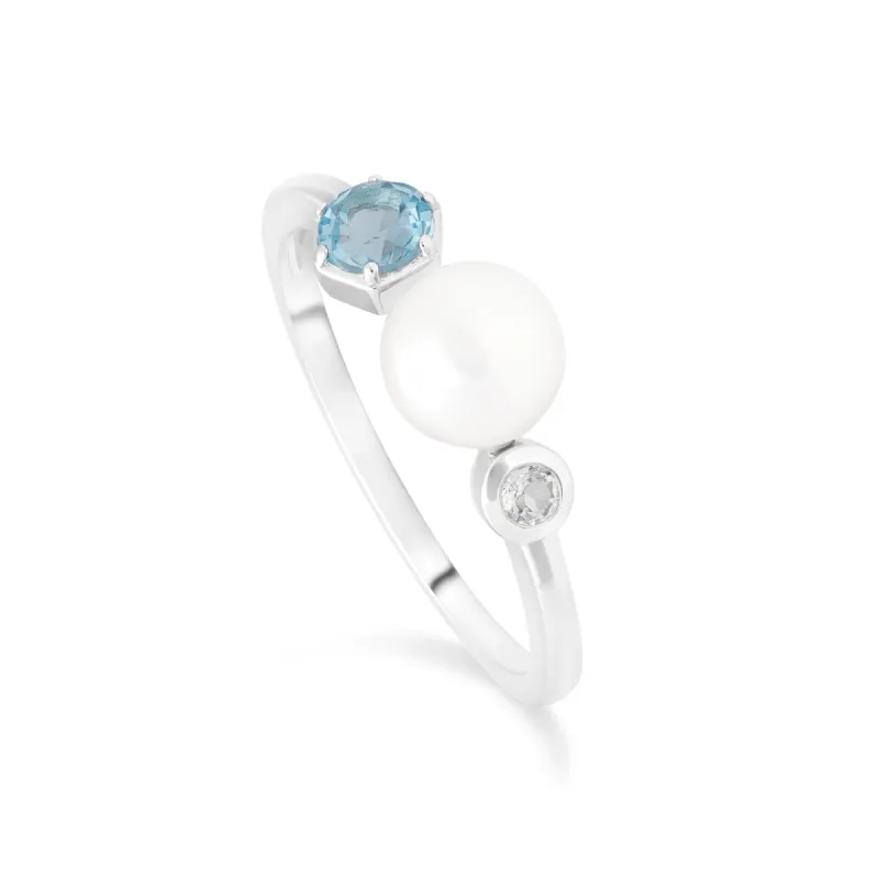 Gemondo Modern Pearl & Topaz Open Ring in 925 Sterling Silver sold by Gemondo Jewellery