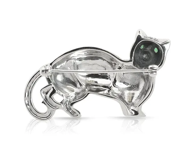 Art Nouveau Style Emerald & Marcasite Fat Cat Brooch in 925 Sterling Silver sold by Gemondo Jewellery product image thumbnail 2