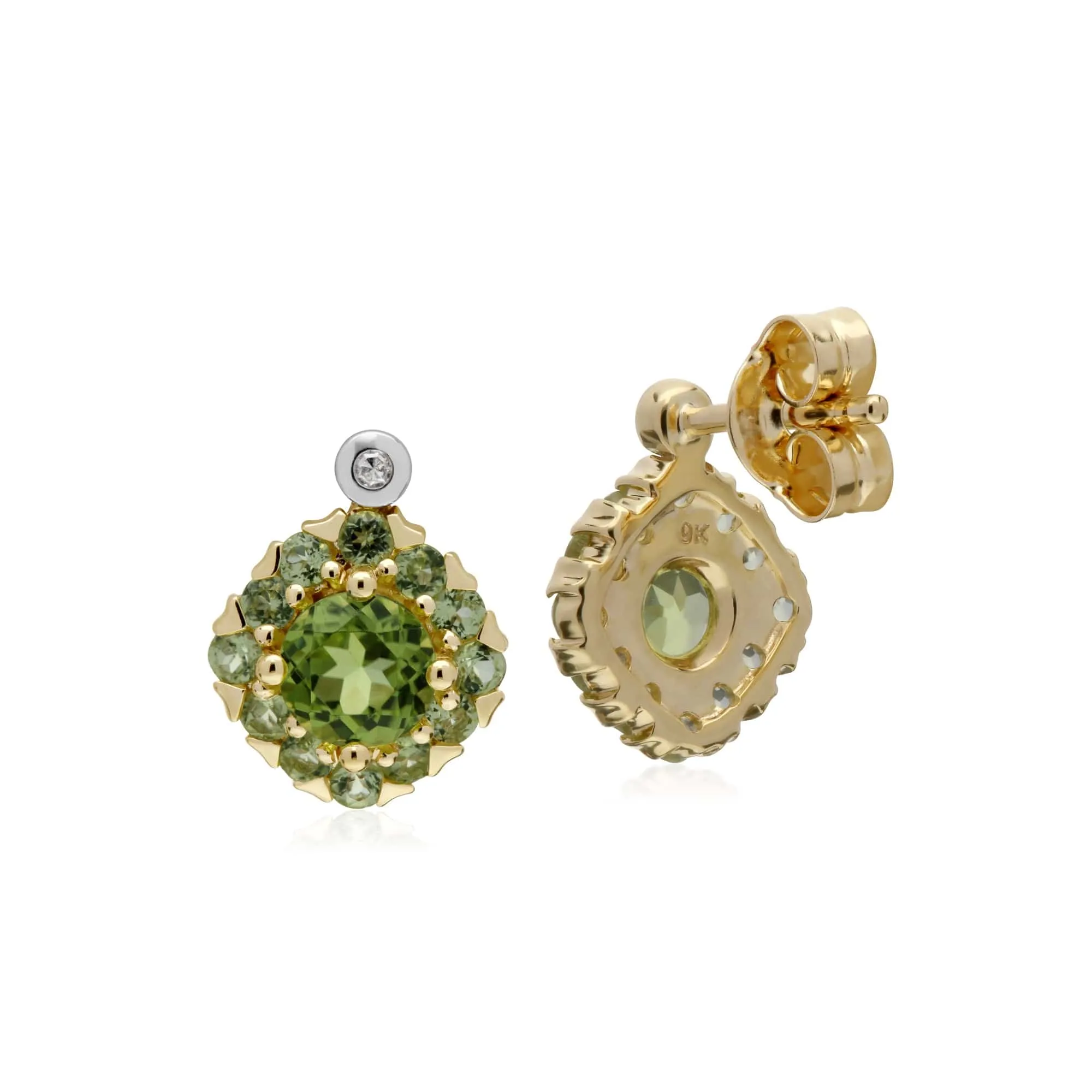 Gemondo 9ct Yellow Gold Peridot & Diamond Square Cluster Stud Earrings sold by Gemondo Jewellery product image thumbnail 2