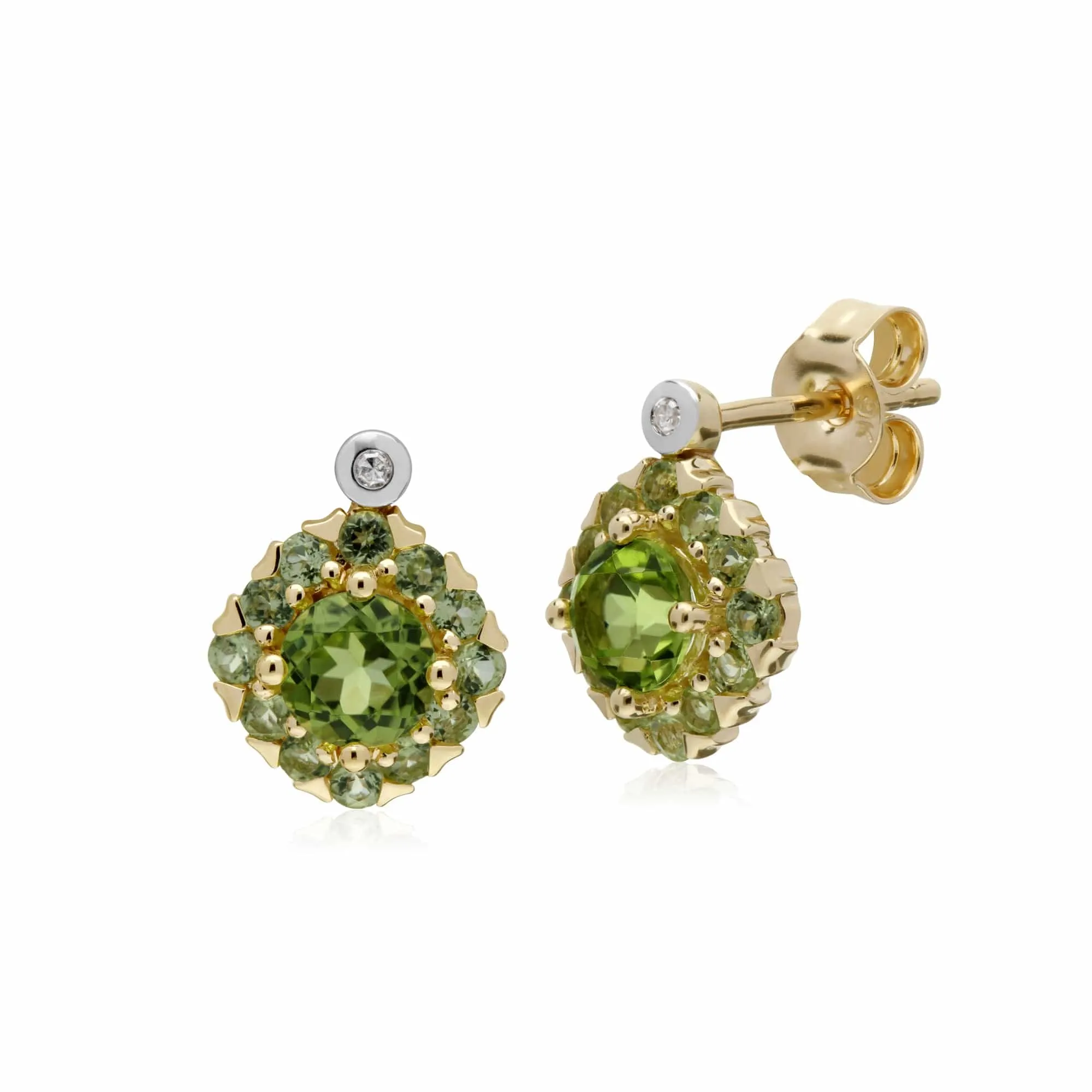 Gemondo 9ct Yellow Gold Peridot & Diamond Square Cluster Stud Earrings sold by Gemondo Jewellery