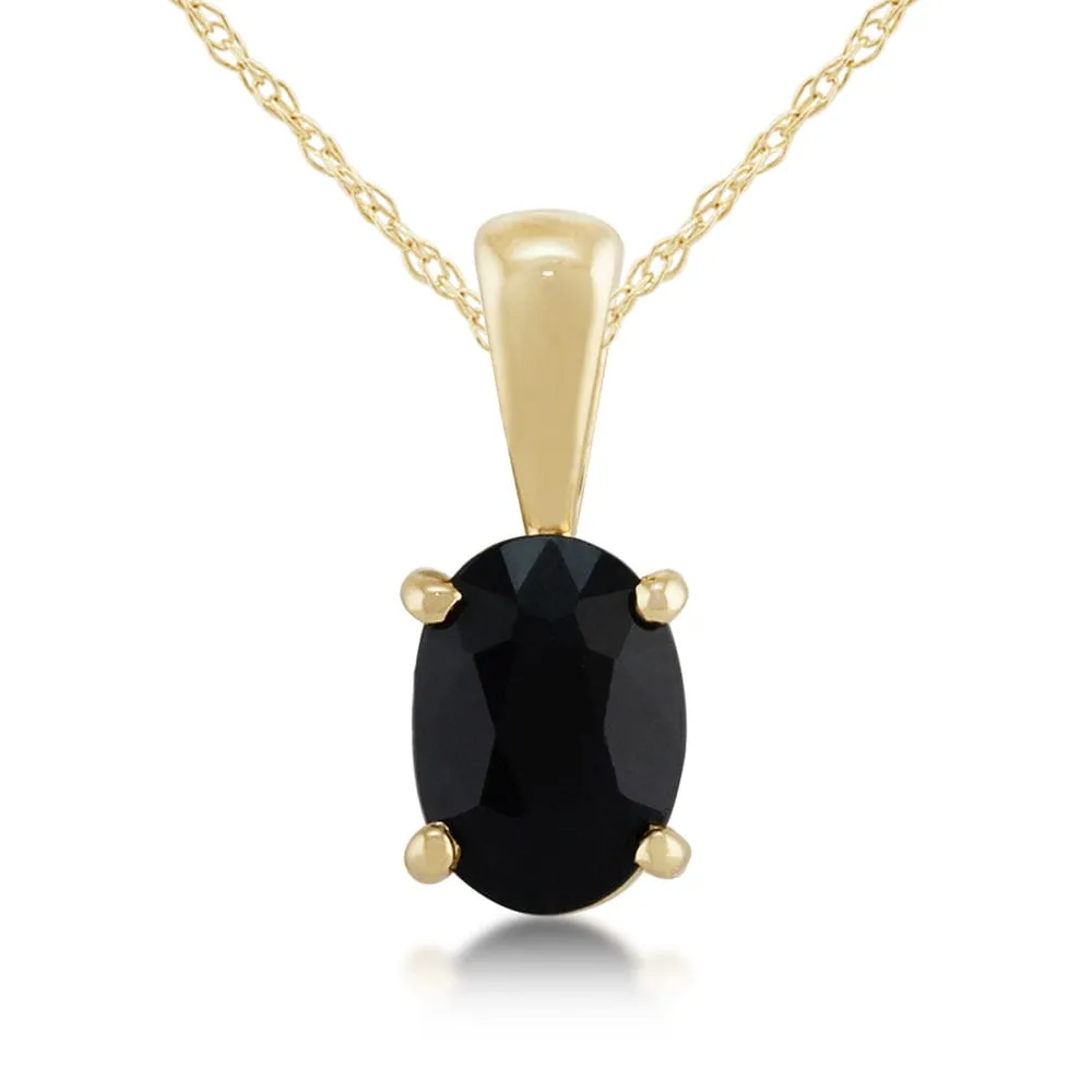 9ct Yellow Gold 1.00ct Blue Sapphire Classic Oval Single Stone Pendant on Chain sold by Gemondo Jewellery