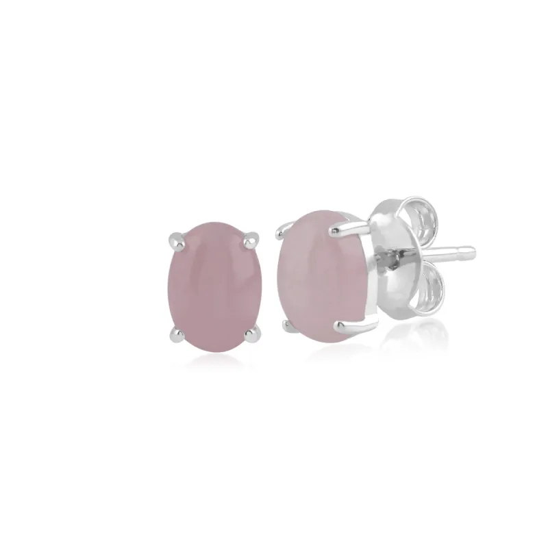 Classic Oval Milky Kunzite Stud Earring in 925 Sterling Silver sold by Gemondo Jewellery