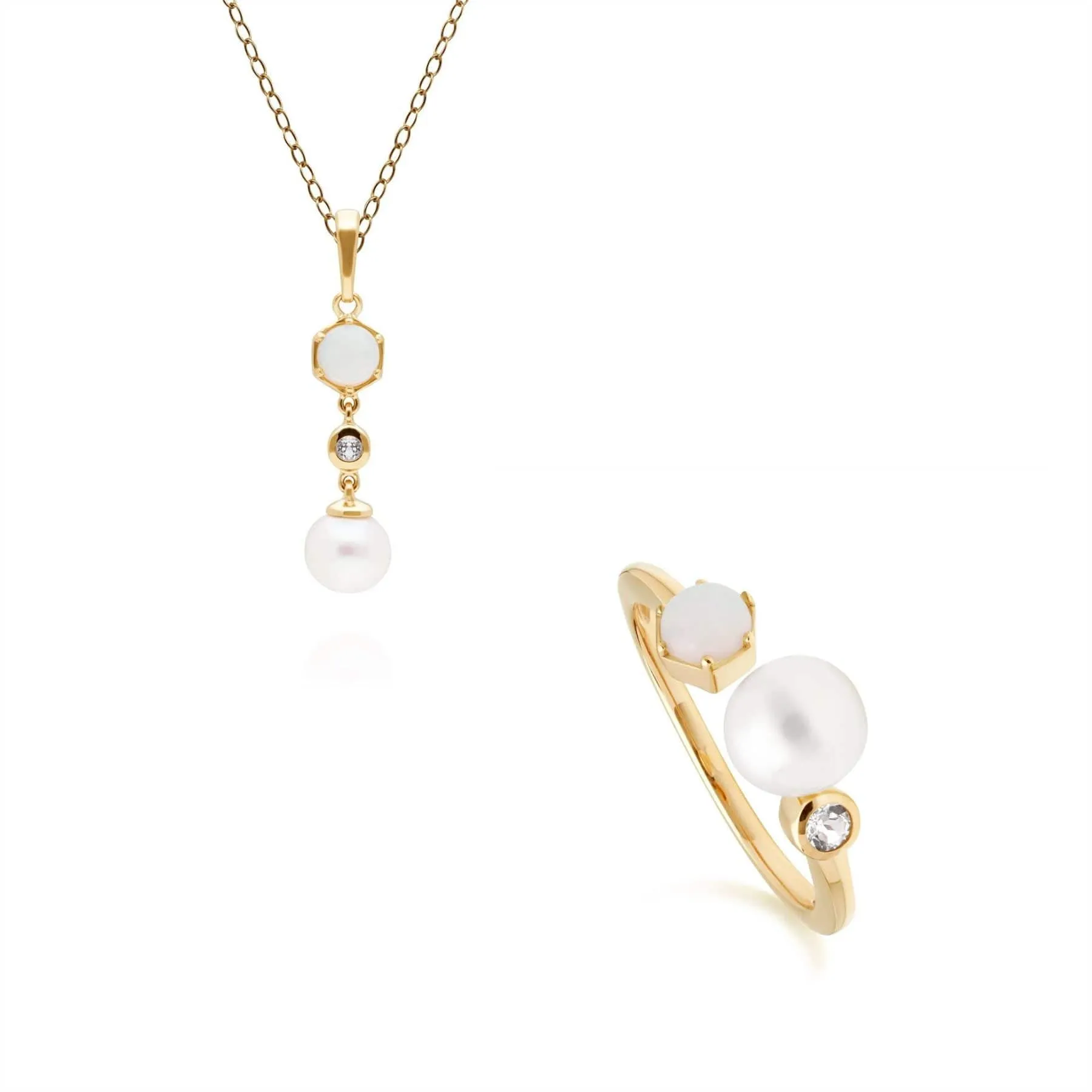 Modern Pearl, Topaz & Opal Pendant & Ring Set in Gold Plated Silver sold by Gemondo Jewellery