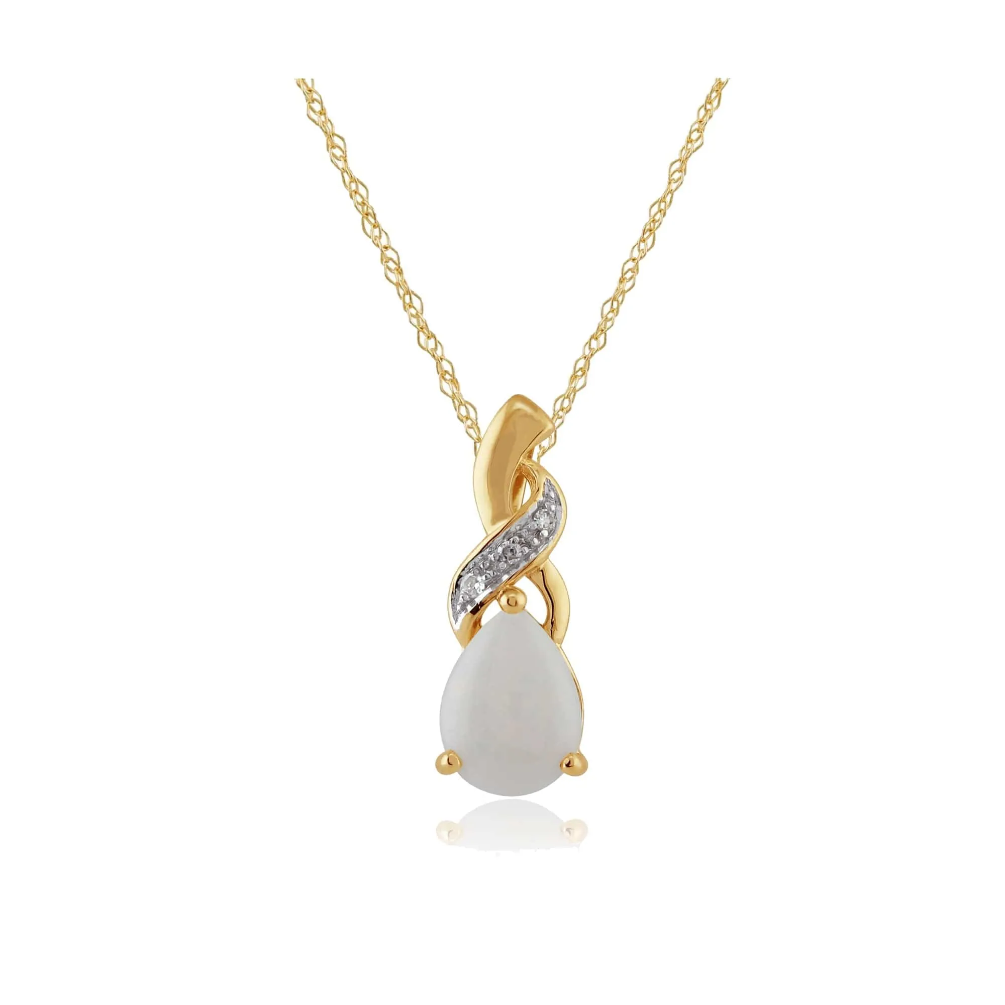 Classic Pear Opal & Diamond Pendant in 9ct Yellow Gold sold by Gemondo Jewellery