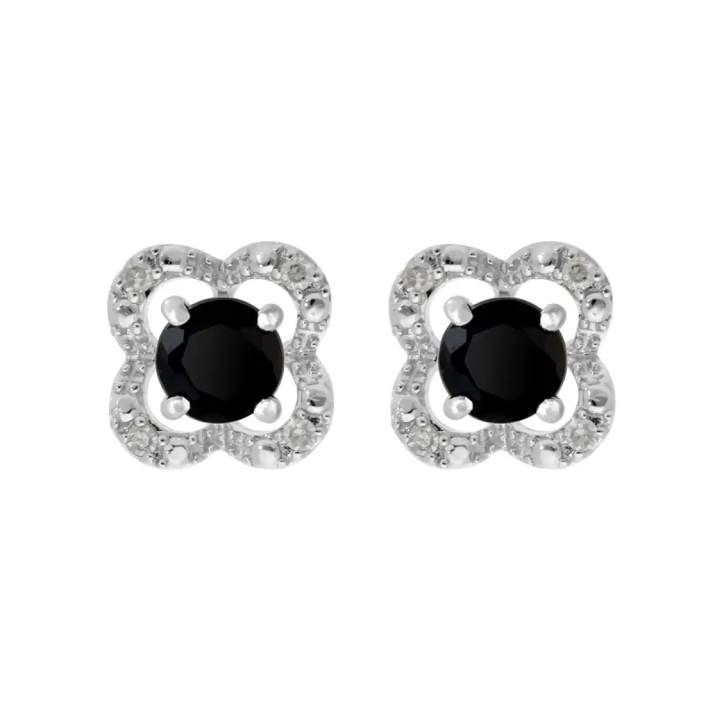 Classic Round Black Onyx Studs with Detachable Diamond Flower Ear Jacket in 9ct White Gold sold by Gemondo Jewellery