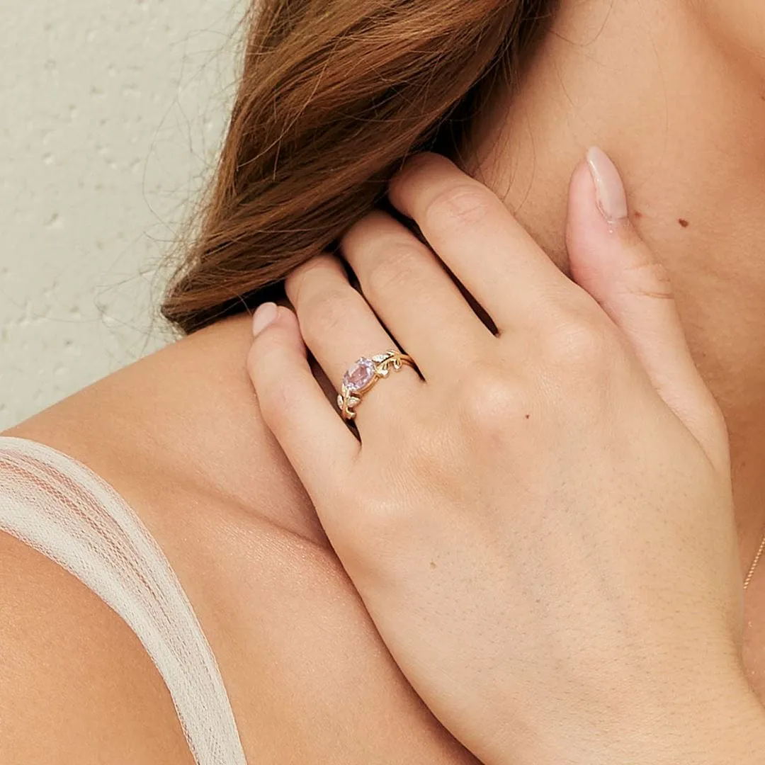 O leaf Pink Amethyst & Diamond Ring In 9ct Yellow Gold sold by Gemondo Jewellery product image thumbnail 2