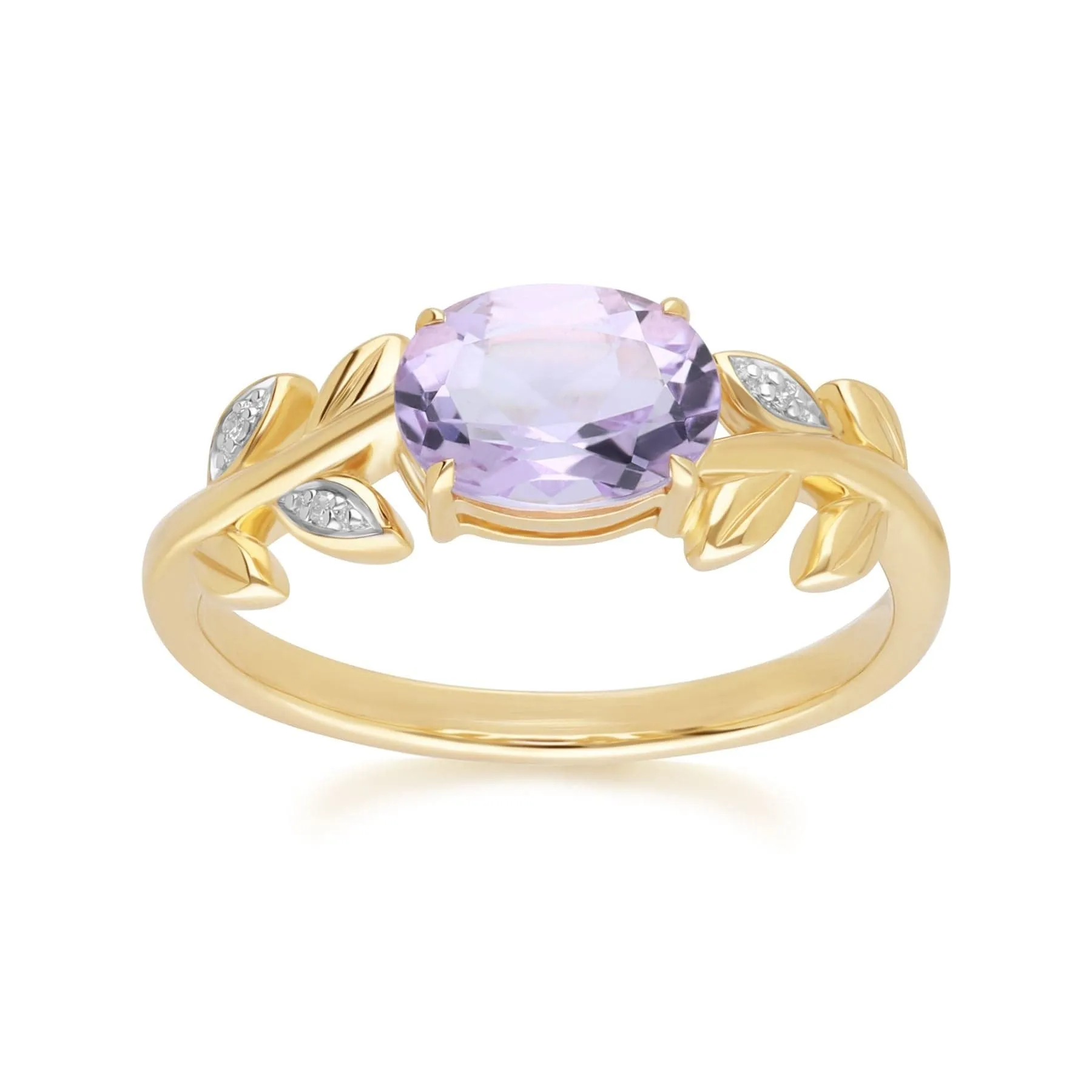 O leaf Pink Amethyst & Diamond Ring In 9ct Yellow Gold sold by Gemondo Jewellery