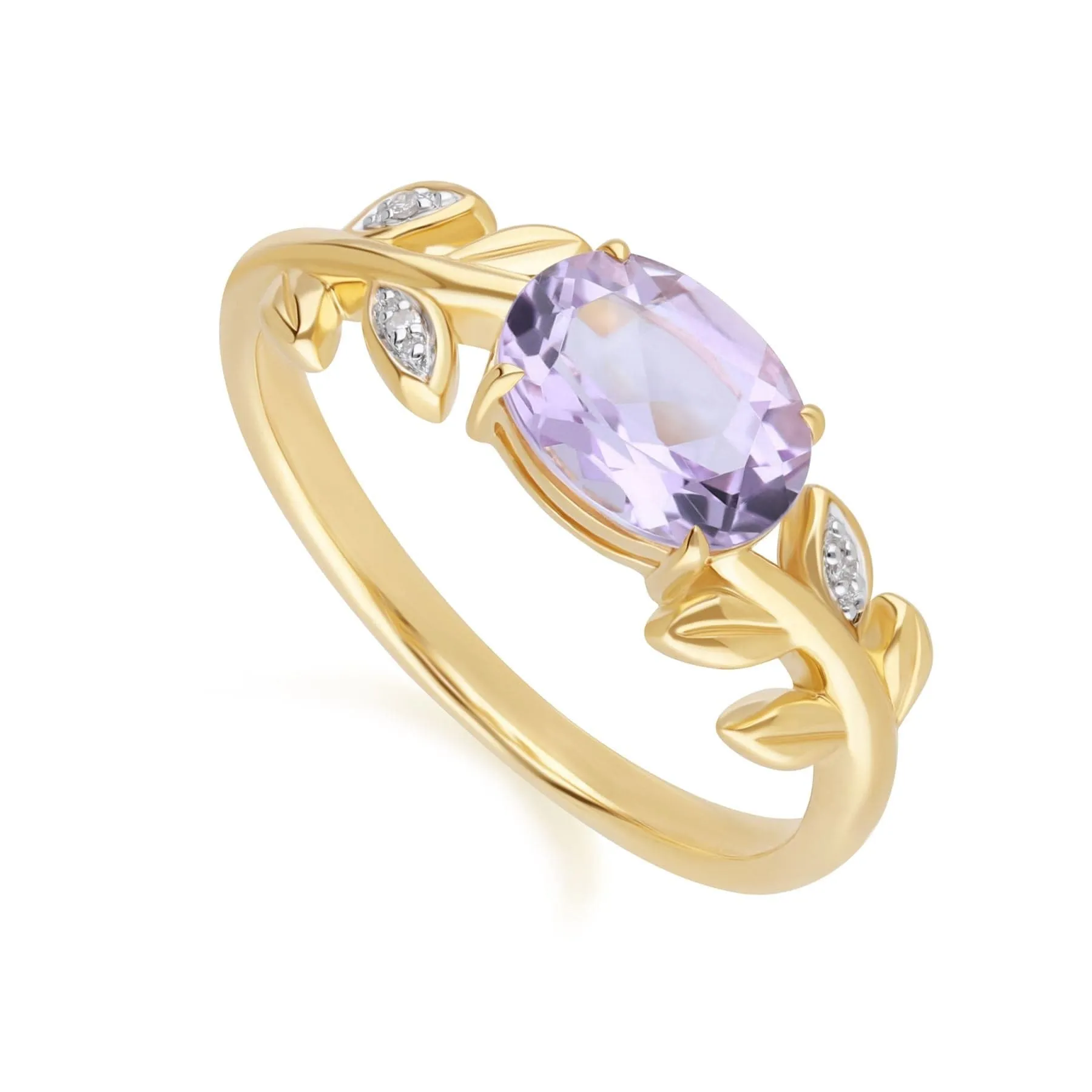 O leaf Pink Amethyst & Diamond Ring In 9ct Yellow Gold sold by Gemondo Jewellery product image thumbnail 3