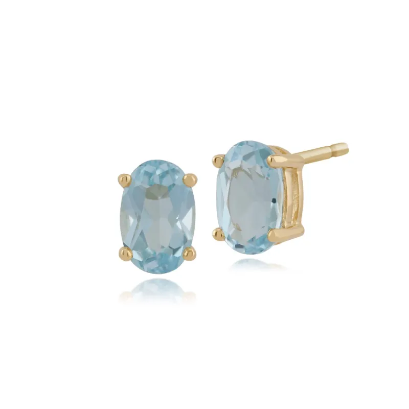 Classic Oval Blue Topaz Stud Earrings in 9ct Yellow Gold 6x4mm sold by Gemondo Jewellery