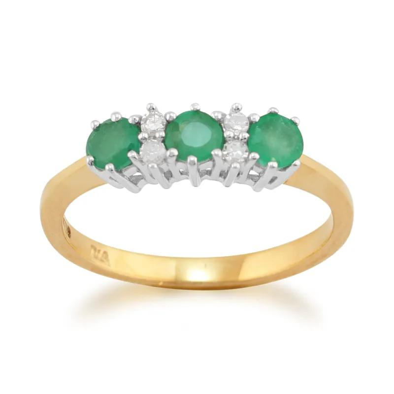 9ct Yellow Gold 0.44ct Emerald & Diamond Classic Three Stone Ring sold by Gemondo Jewellery