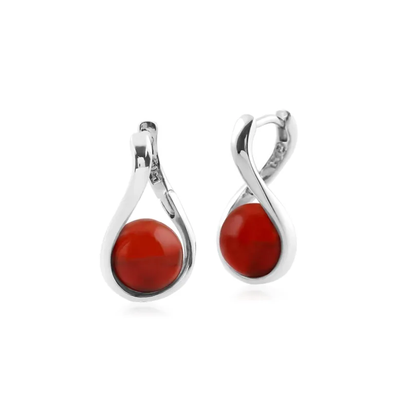Kosmos Dyed Red Carnelian Orb Earrings in Rhodium Plated Sterling Silver sold by Gemondo Jewellery