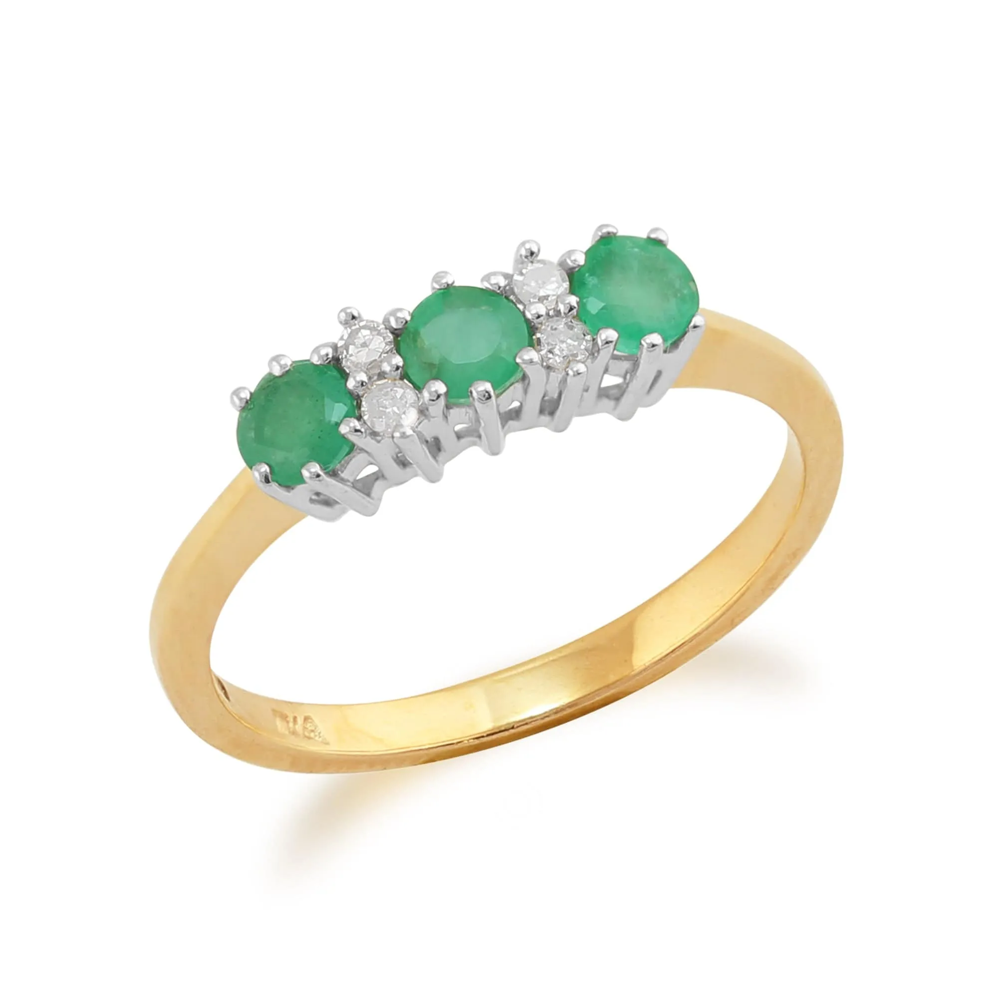 9ct Yellow Gold 0.44ct Emerald & Diamond Classic Three Stone Ring sold by Gemondo Jewellery product image thumbnail 2