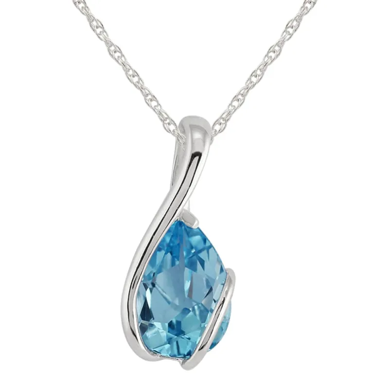 Classic Pear Blue Topaz Pendant in 9ct White Gold sold by Gemondo Jewellery