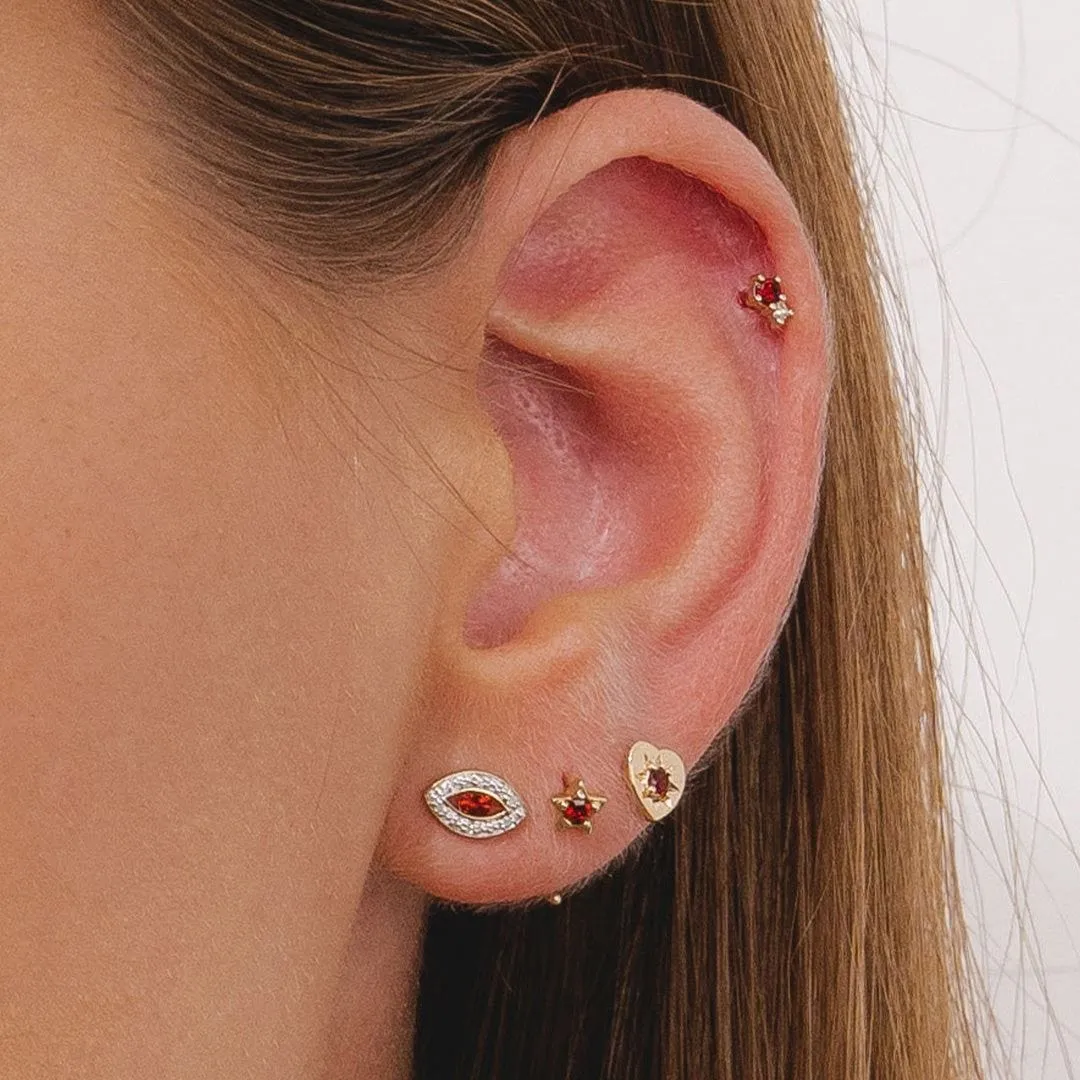 Modern Classic Garnet & Diamond Pull Through Hoop Earrings in 9ct Yellow Gold sold by Gemondo Jewellery product image thumbnail 2