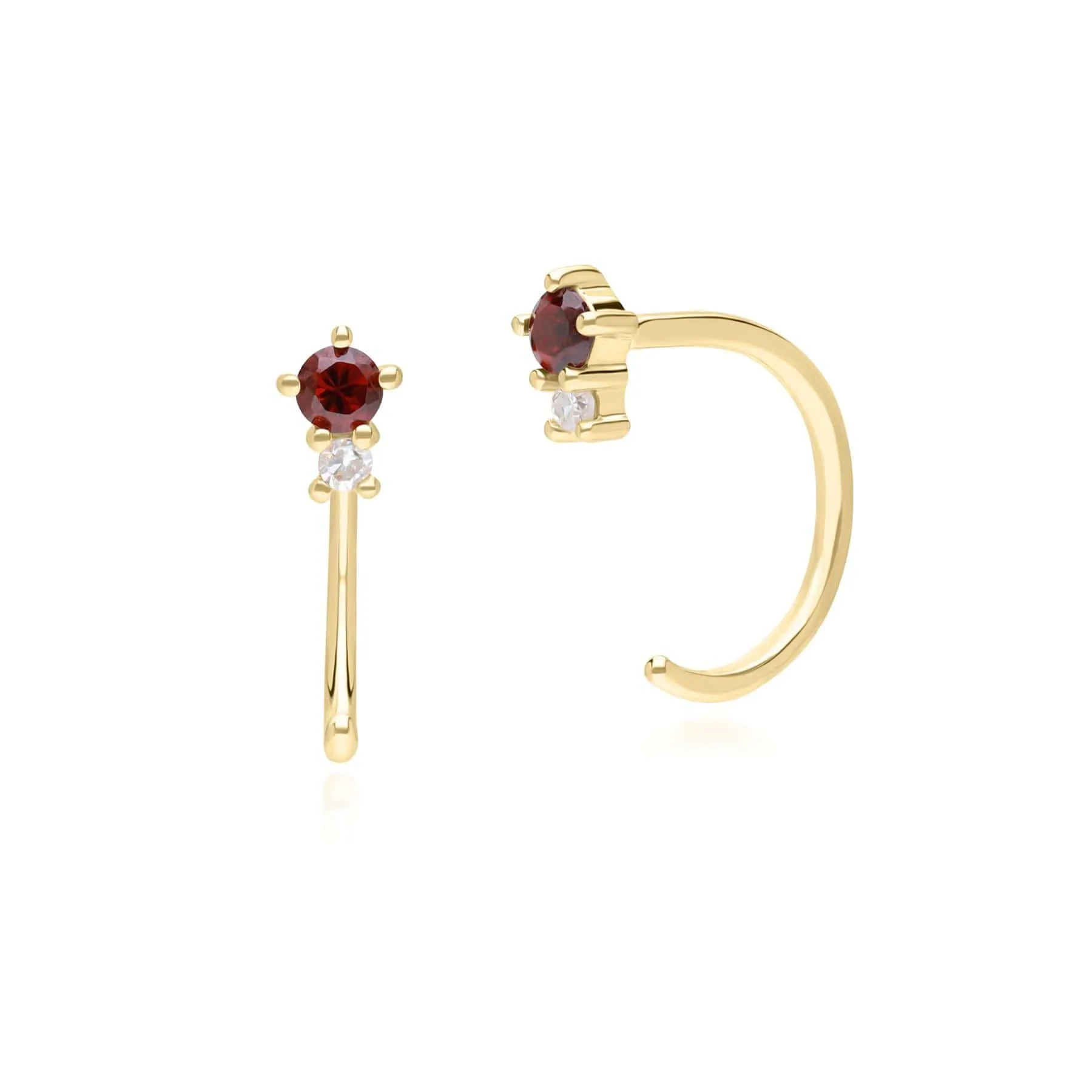 Modern Classic Garnet & Diamond Pull Through Hoop Earrings in 9ct Yellow Gold sold by Gemondo Jewellery